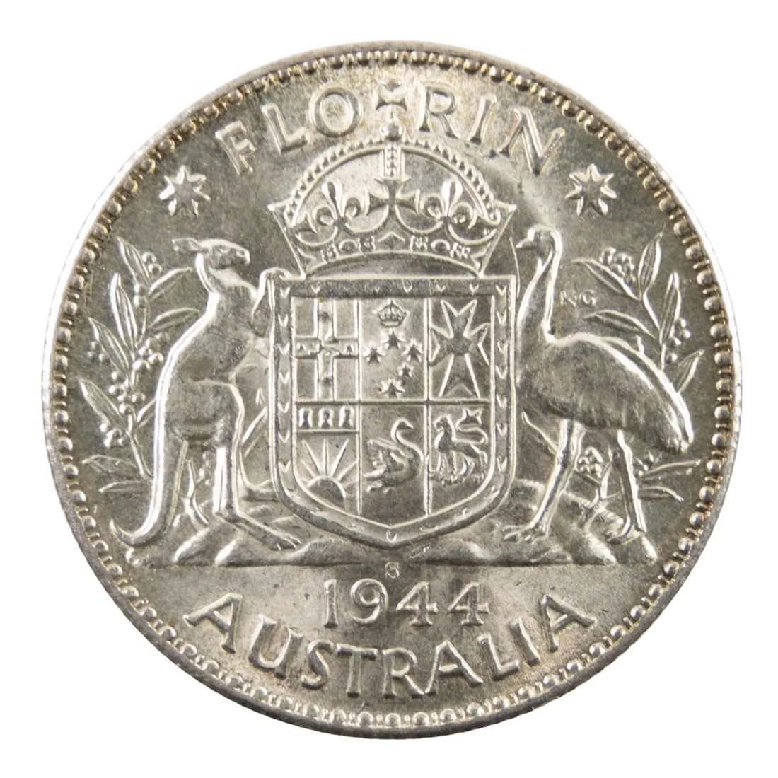 AUSTRALIA 1944 'SERIF S' SILVER (925) FLORIN, CHOICE UNCIRCULATED: Australia 1944 'Serif S' Silver (925) Florin, Choice Uncirculated