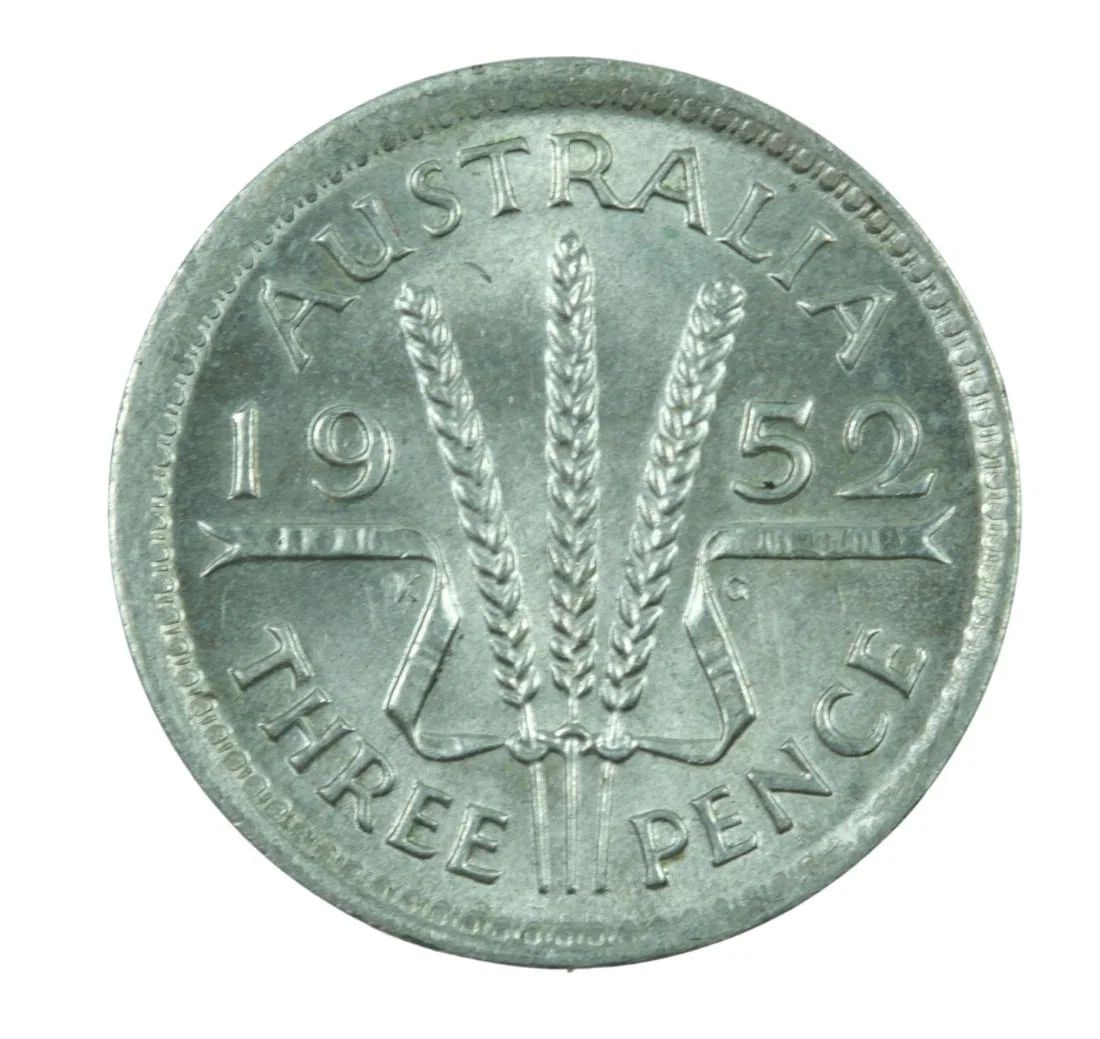 AUSTRALIA 1952 SILVER (500) THREEPENCE, CHOICE UNCIRCULATED: Australia 1952 Silver (500) Threepence, Choice Uncirculated