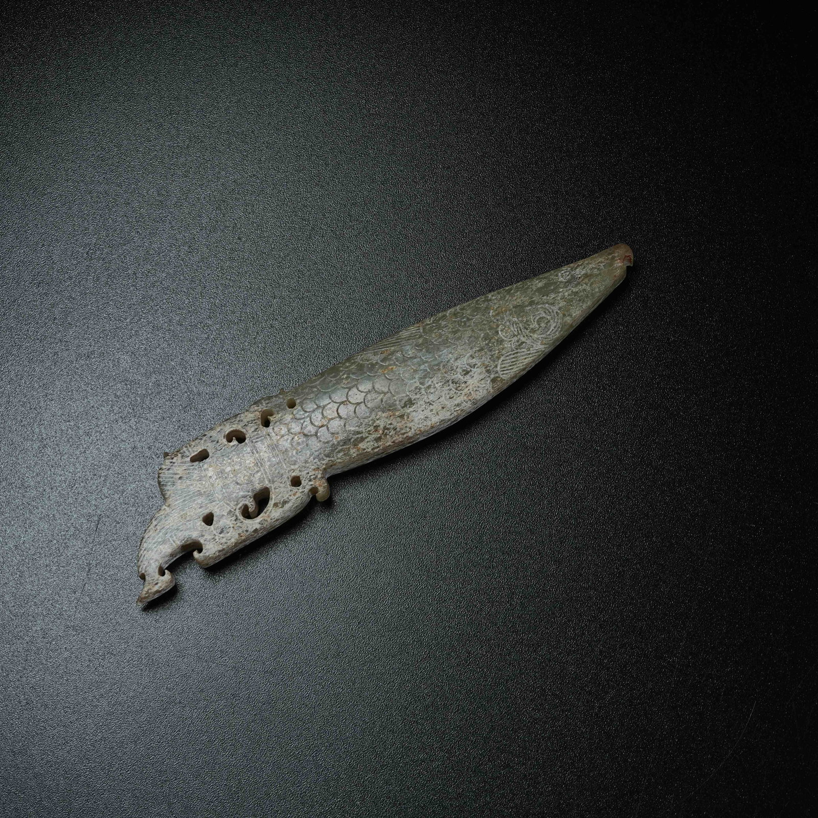 A ARCHAIC JADE FISH PENDANT: Archaic Jade Fish Pendant