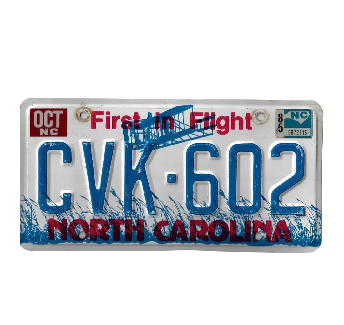 U.S.A. NORTH CAROLINA CAR NUMBER PLATE, (19)85, VERY FINE: U.S.A. North Carolina Car Number Plate, (19)85, Very Fine