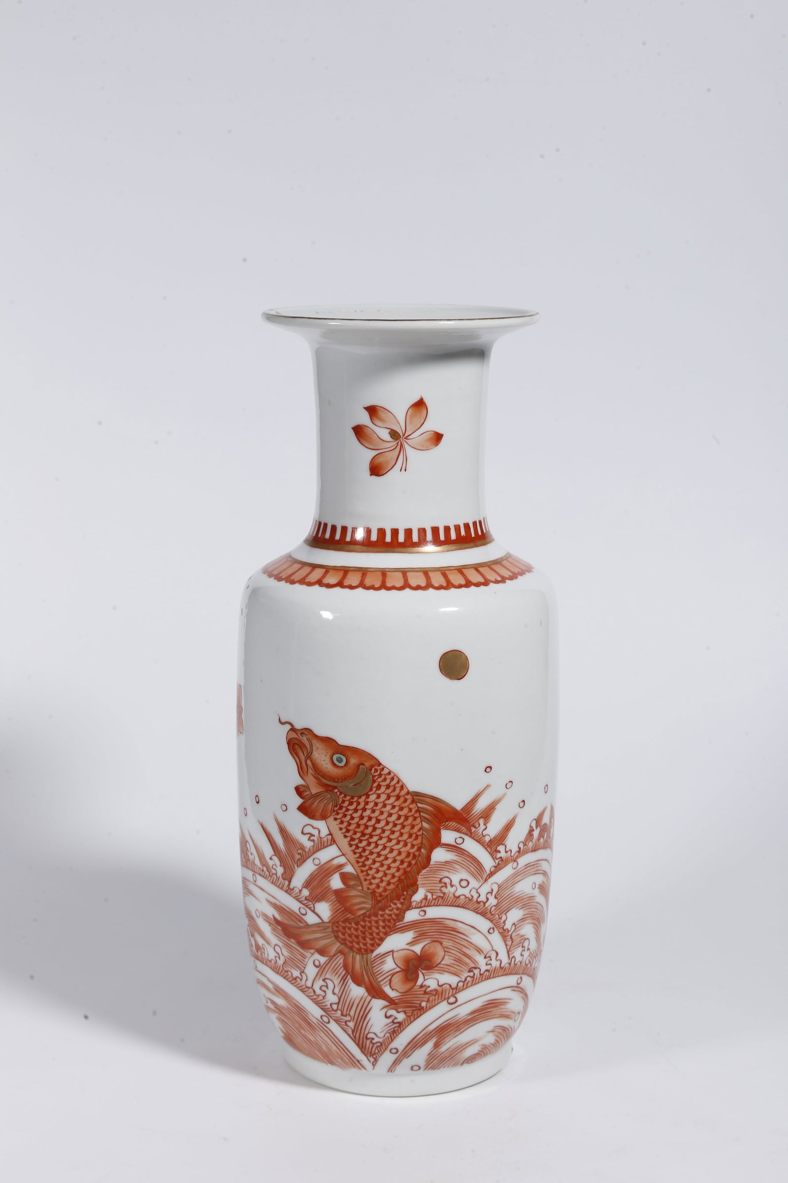 A IRON RED SMALL CLUB VASE WITH DRAGON TRANSFORMING FROM FISH PATTERN (1 of 9)