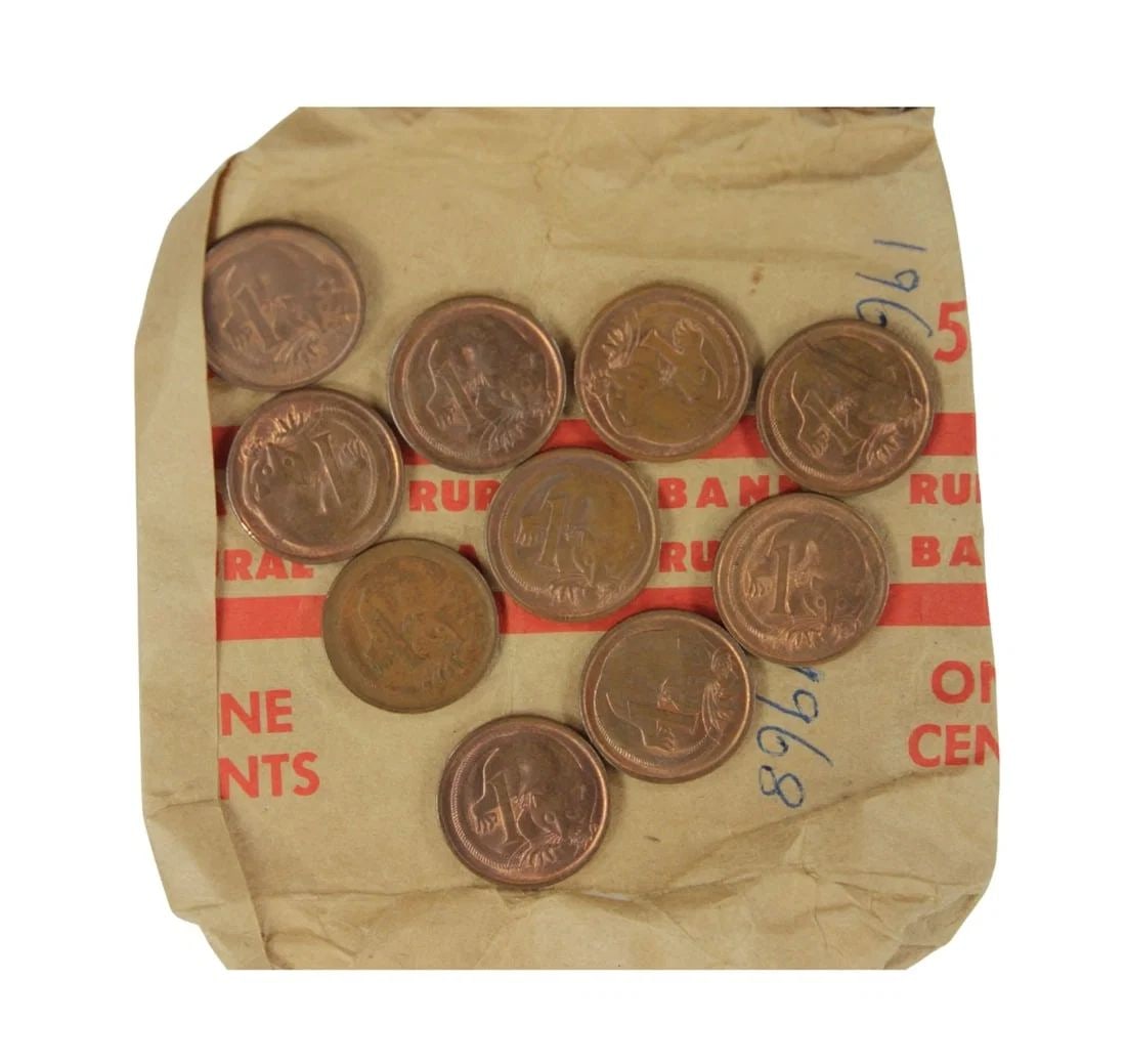 AUSTRALIA 1968 CENT, TONED UNCIRCULATED (10 COINS) (1 of 1)