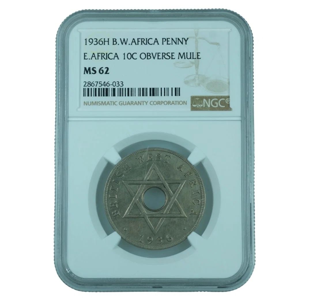 BRITISH WEST AFRICA 1936 H 'EDWARD VIII' PENNY 'MULED' WITH 'BRITISH EAST AFRICA REVERSE', NGC MS62 (1 of 4)