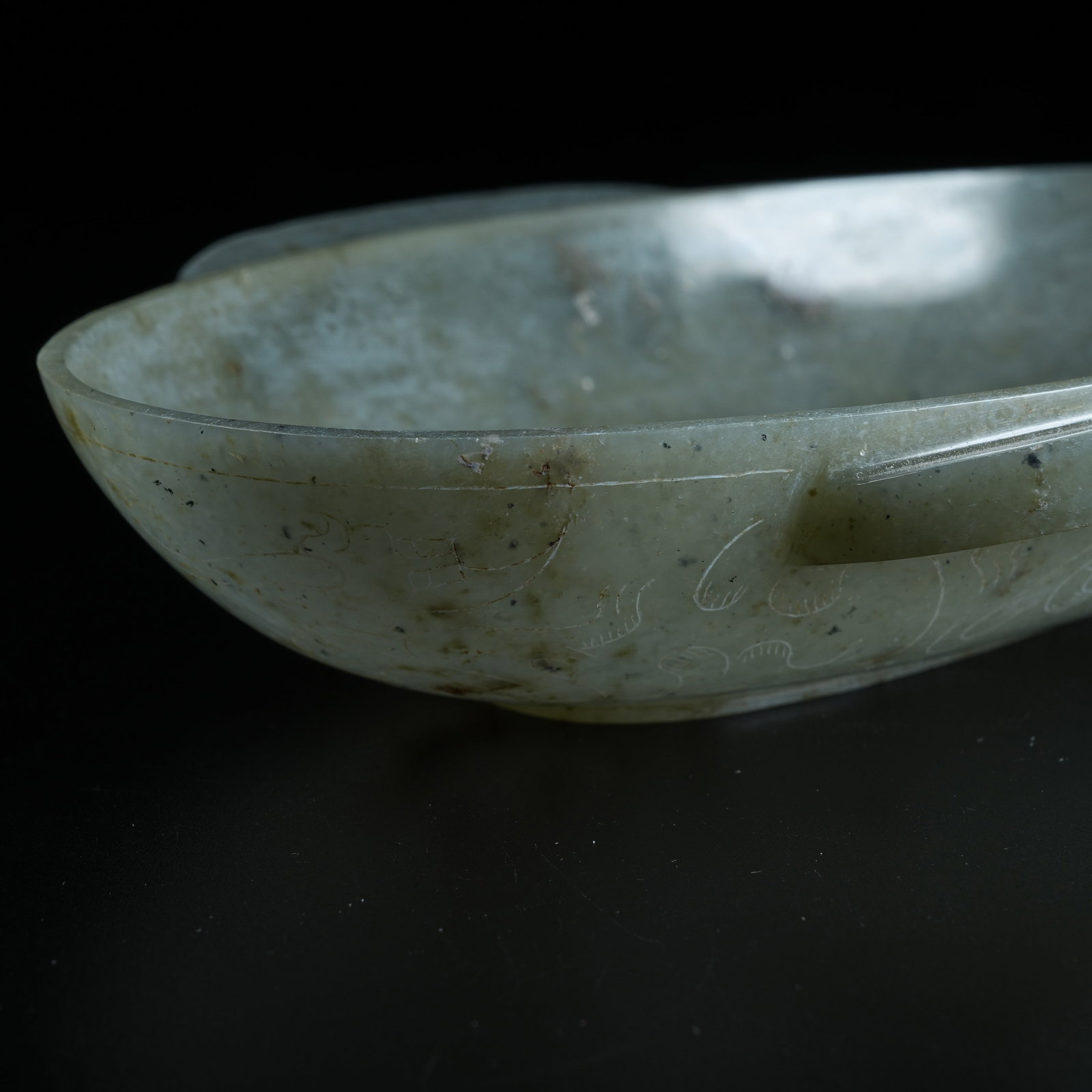 A ANCIENT JADE EAR CUP WITH BEAST PATTERNS - 7