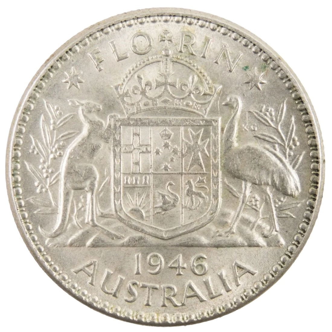 AUSTRALIA 1946 SILVER (500) FLORIN, CHOICE UNCIRCULATED: Australia 1946 Silver (500) Florin, Choice Uncirculated