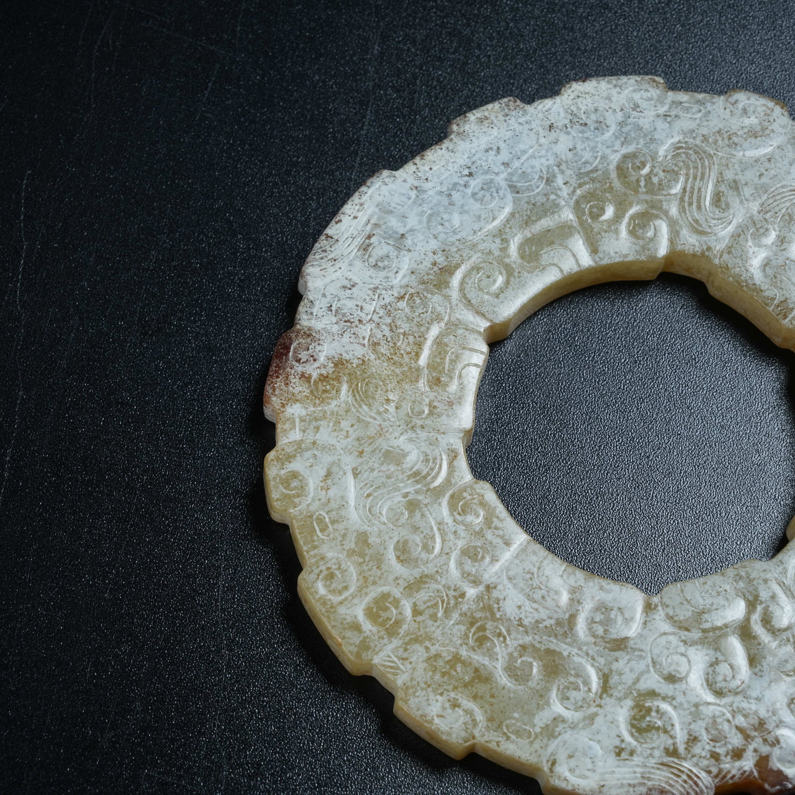 A ANCIENT JADE BI DISC WITH HOOKED CLOUD PATTERNS - 2