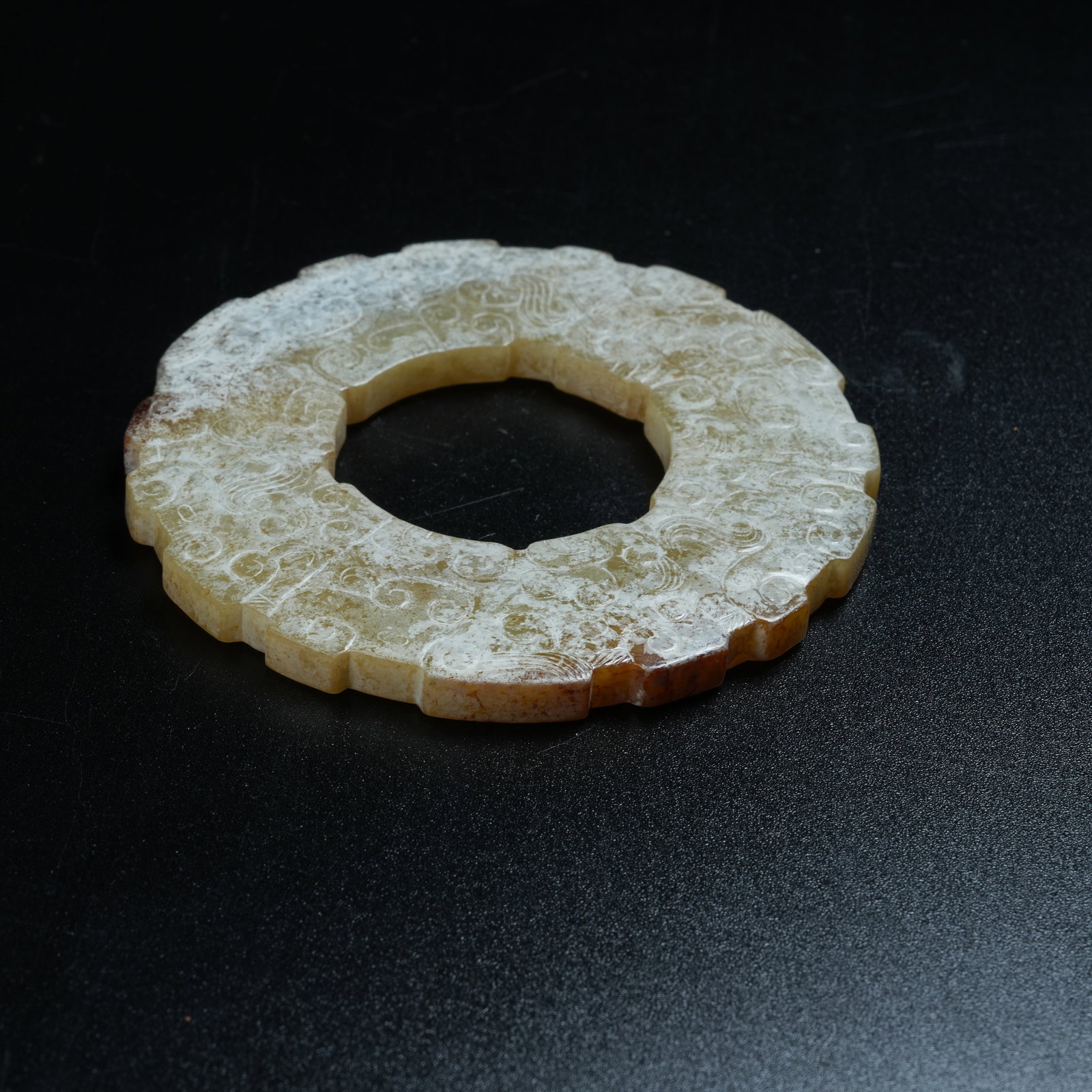 A ANCIENT JADE BI DISC WITH HOOKED CLOUD PATTERNS - 6