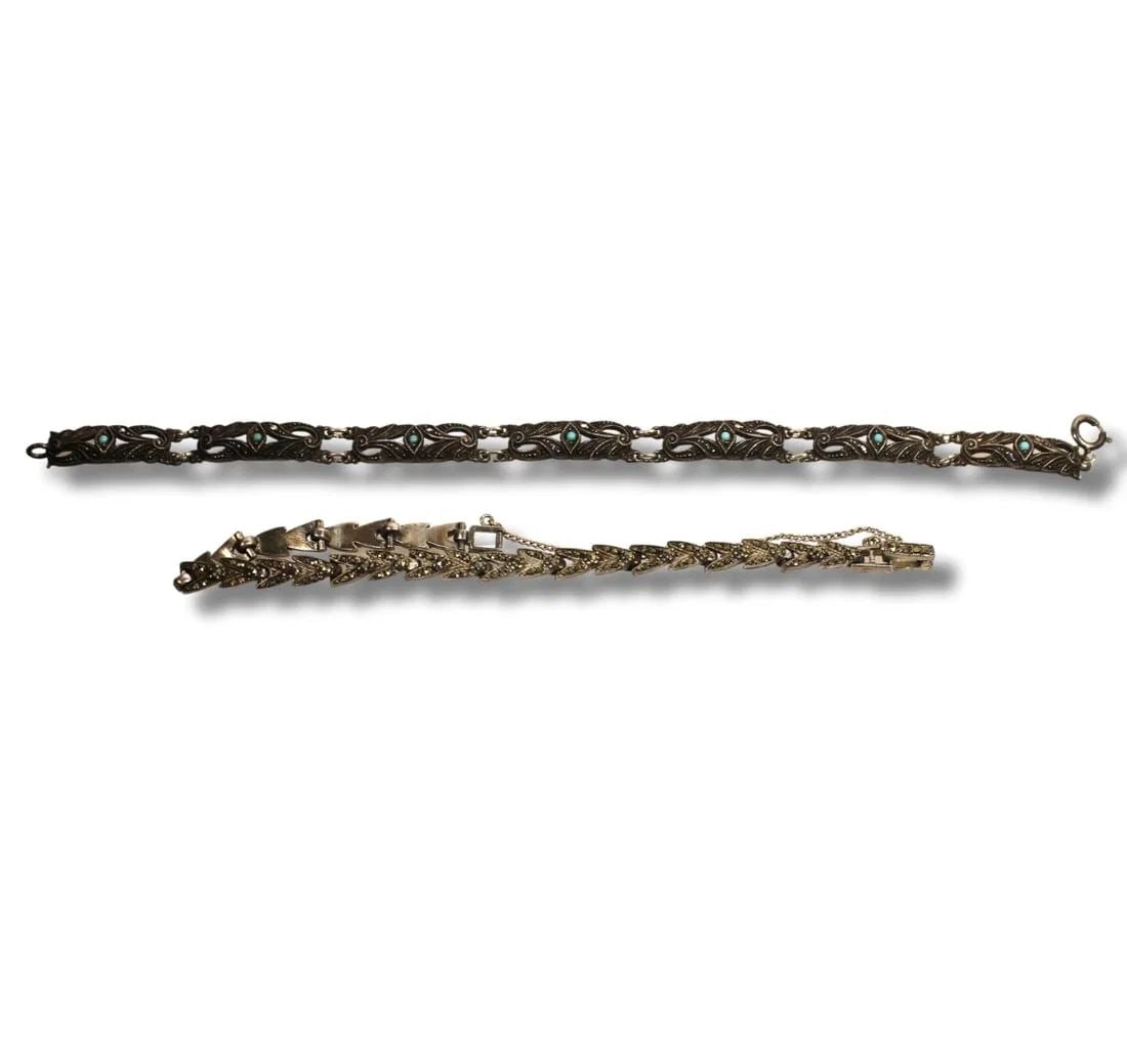 VINTAGE STERLING (925) SILVER & MARCASITE BRACELETS (2 ITEMS): Vintage Sterling (925) Silver & Marcasite Bracelets (2 items)