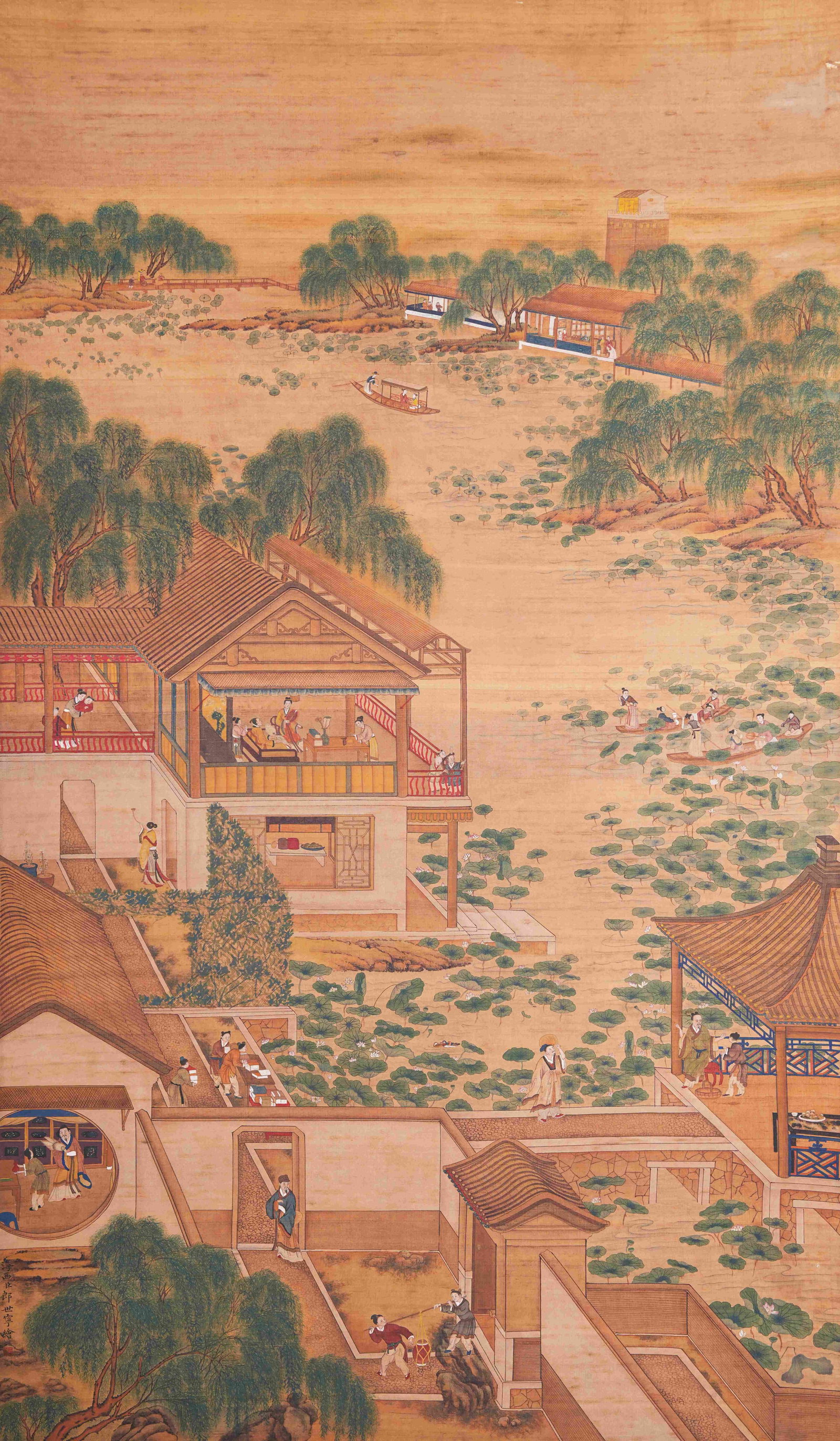 A COURTYARD FIGURE PAINTING ON SILK BY GIUSEPPE CASTIGLIONE.郎世寧 (1 of 11)