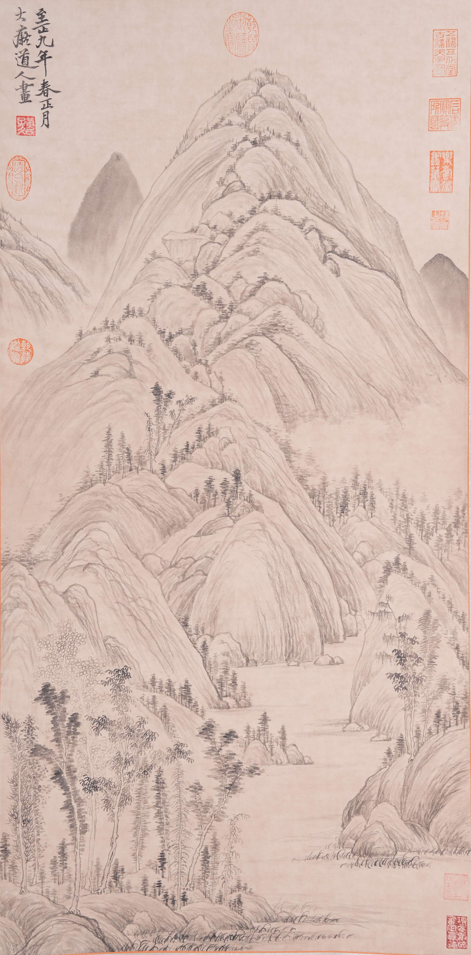 A LANDSCAPE PAINTING ON PAPER BY HUANG GONGWANG.黃公望: Landscape Painting on Paper by Huang Gongwang.黃公望