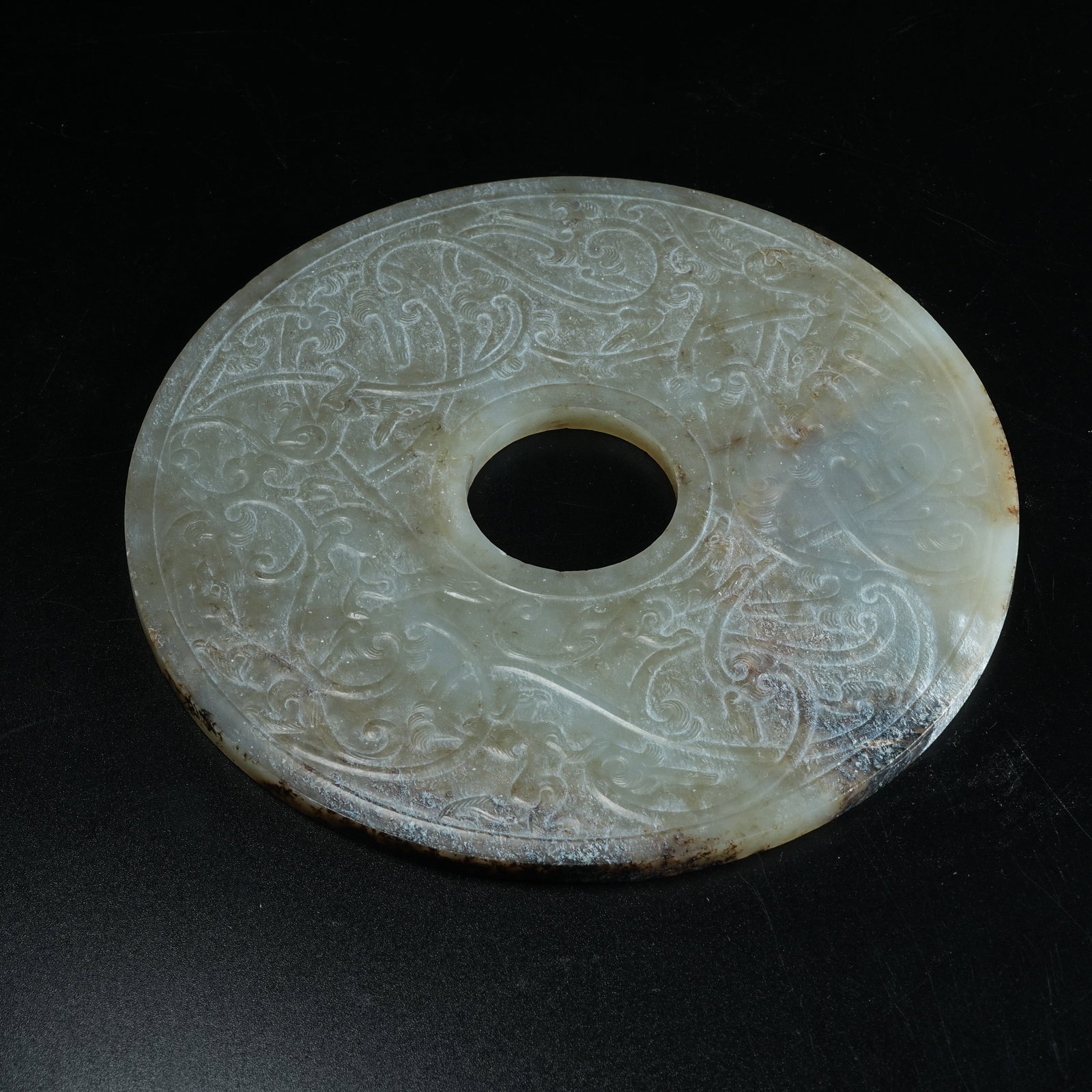 A ARCHAIC JADE BI DISC WITH BEAST PATTERN - 5