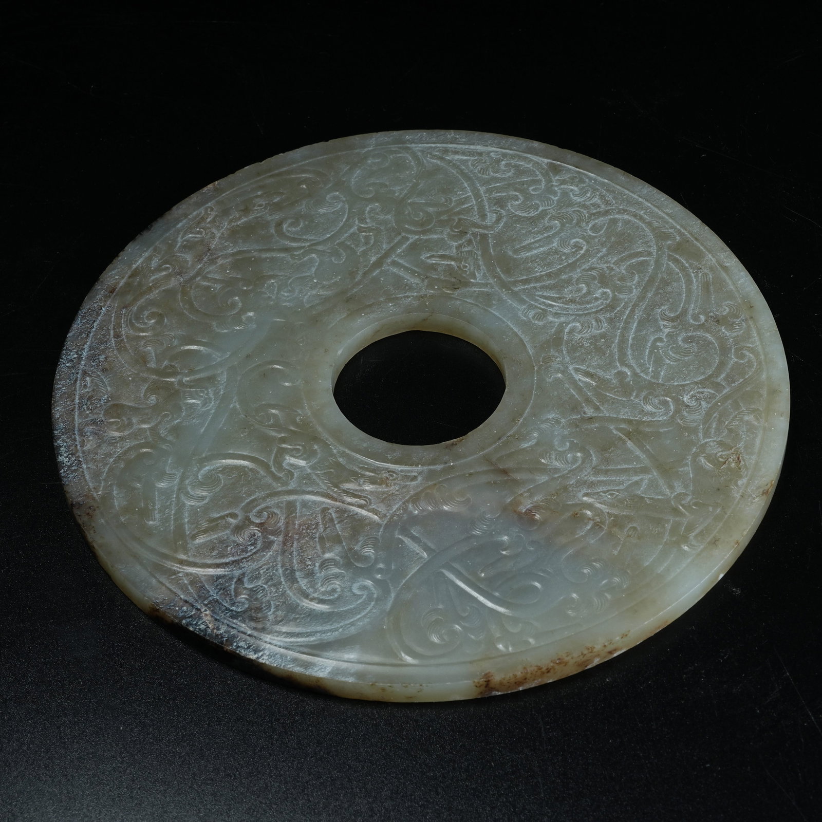 A ARCHAIC JADE BI DISC WITH BEAST PATTERN - 6