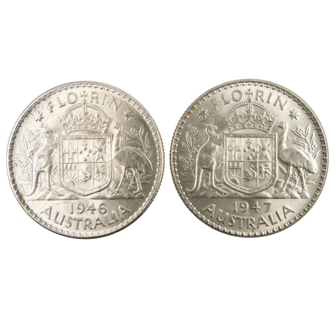 AUSTRALIA 1946 & 1947 SILVER (500) FLORINS, UNCIRCULATED (2 COINS): Australia 1946 & 1947 Silver (500) Florins, Uncirculated (2 coins)