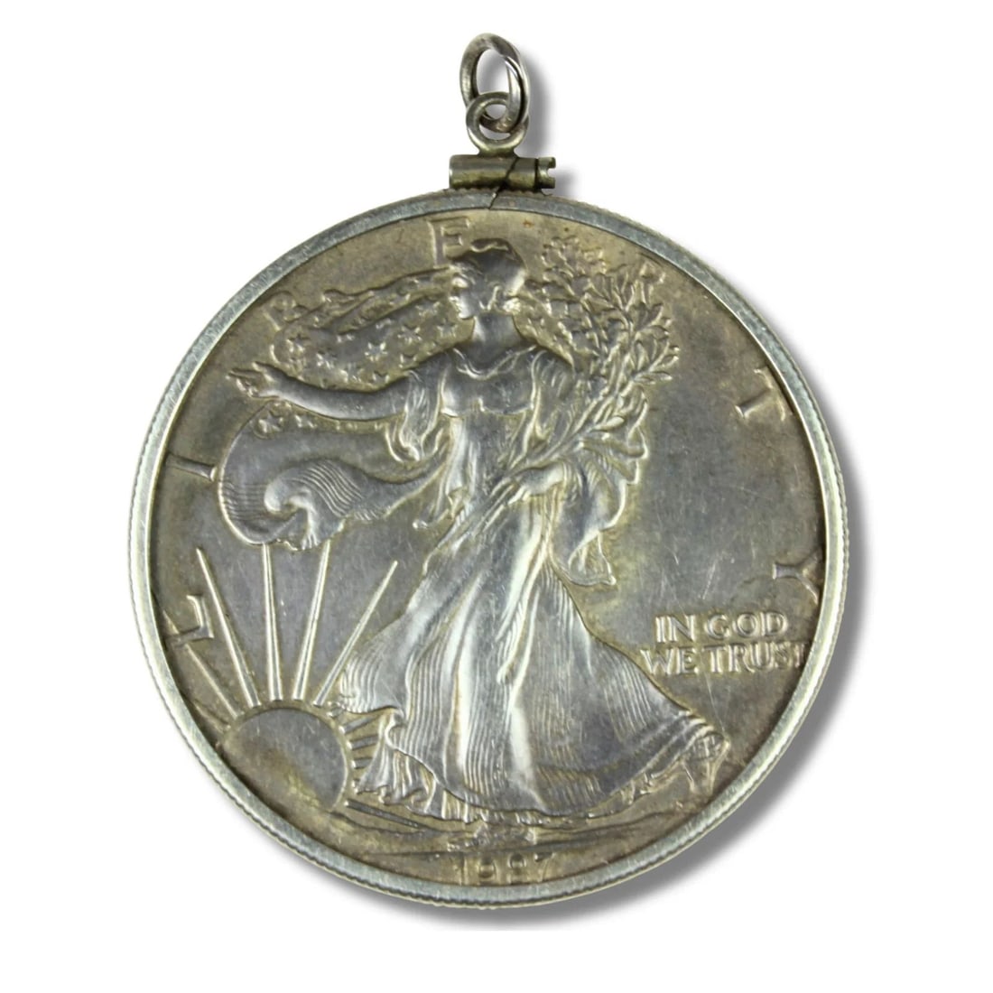 U.S.A. 1987 'LIBERTY' SILVER (999) DOLLAR IN STERLING (925) SILVER PENDANT MOUNT: U.S.A. 1987 'Liberty' Silver (999) Dollar in Sterling (925) Silver Pendant Mount