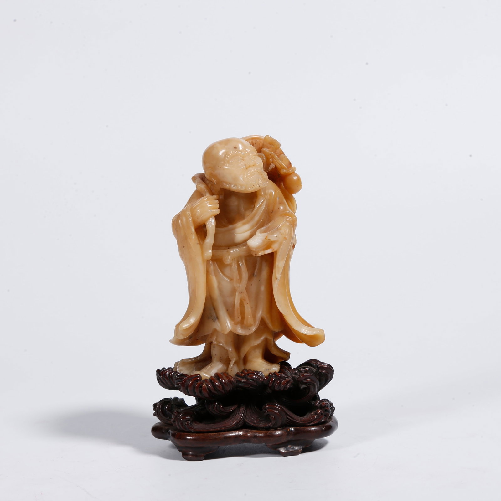 A SHOUSHAN STONE CARVED DHARMA STATUE: Shoushan Stone Carved Dharma Statue