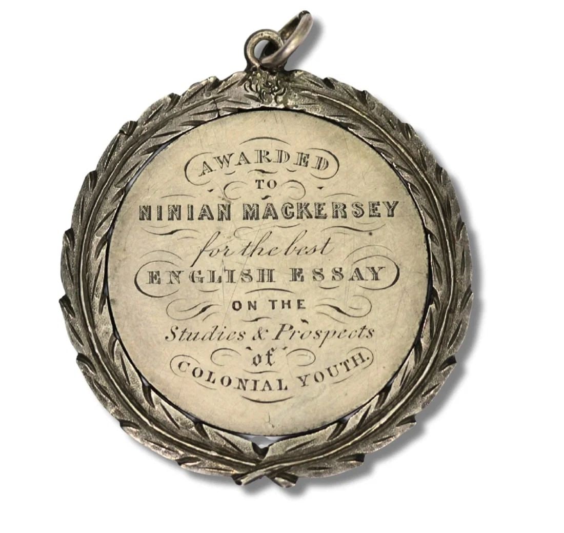 AUSTRALIA 1851 SCHOOL PRIZE MEDAL IN SILVER FOR THE HIGH SCHOOL HOBART TOWN DATED DECR, 1851 (1 of 2)