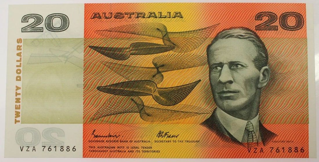 AUSTRALIA 'JOHNSTON - FRASER' OCR-B $20 (1985), UNCIRCULATED OPQ: Renniks# 409a : Serial# VZA 761886ConditionO(riginal) P(aper) Q(uality)MediumCoins, Monies & StampsExhibitedPaper Money, Australia & New Zealand
