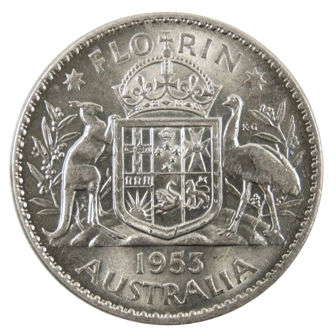 AUSTRALIA 1953 SILVER (500) FLORIN, CHOICE UNCIRCULATED: Australia 1953 Silver (500) Florin, Choice Uncirculated