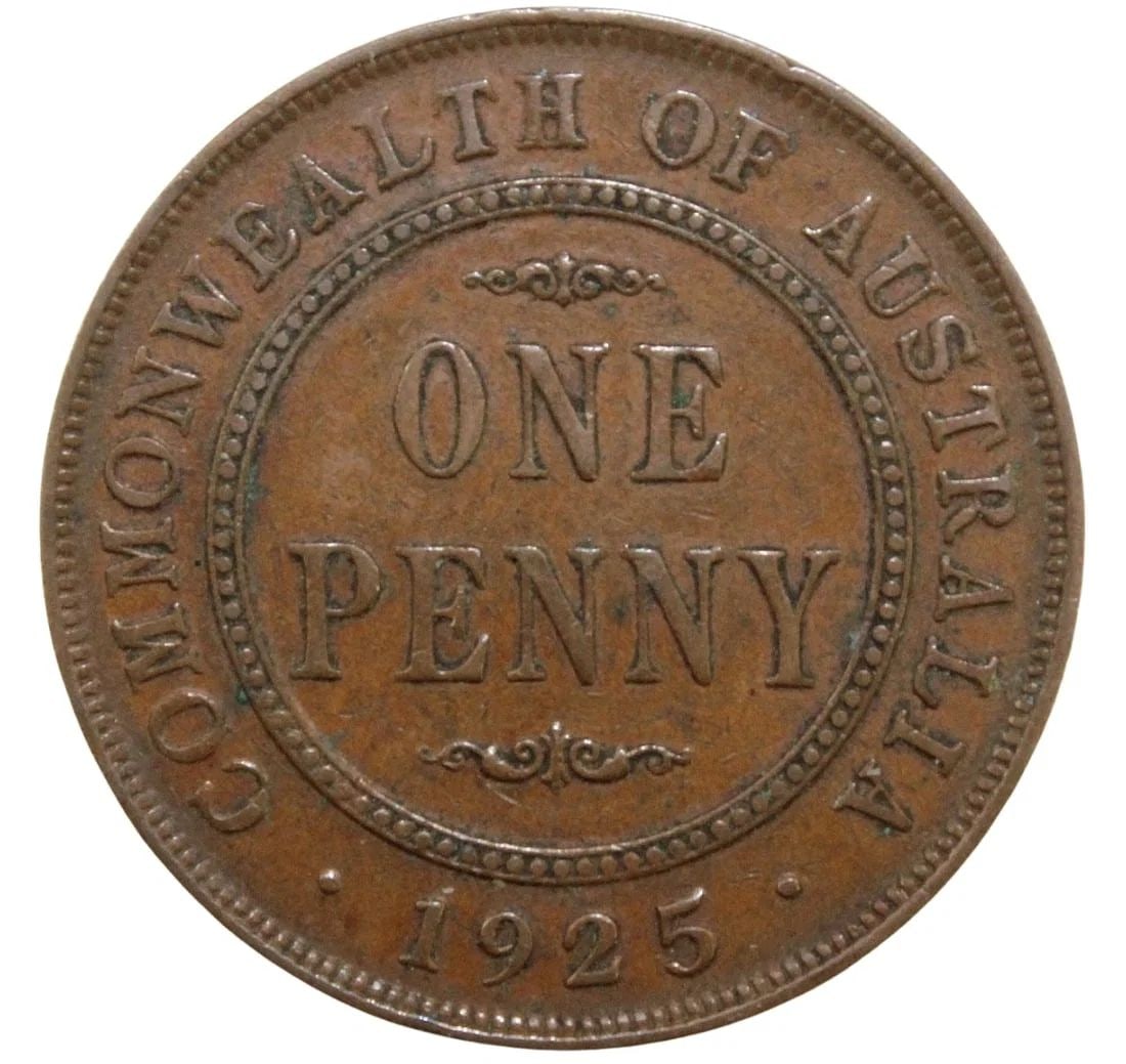 AUSTRALIA 1925 PENNY, GOOD VERY FINE: Australia 1925 Penny, good Very Fine