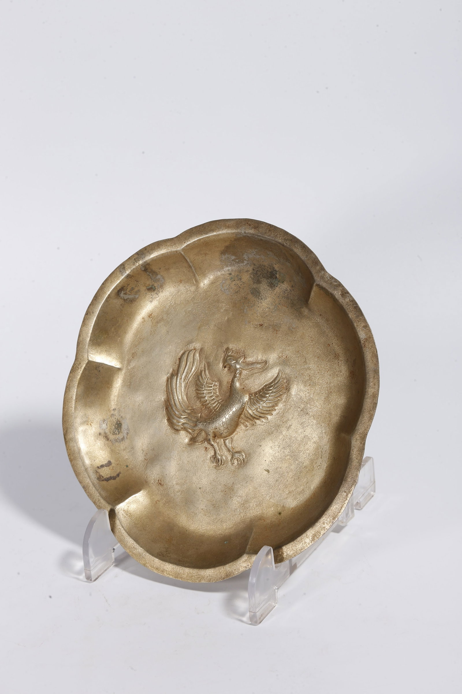 A GILT SILVER PLATE WITH PHOENIX PATTERN - 5