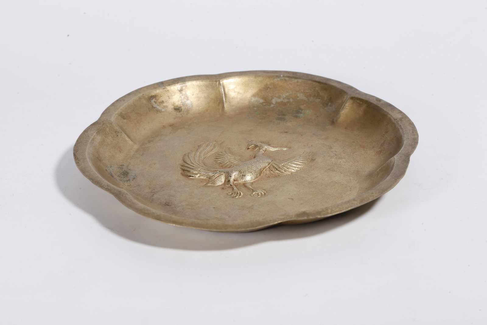 A GILT SILVER PLATE WITH PHOENIX PATTERN - 6