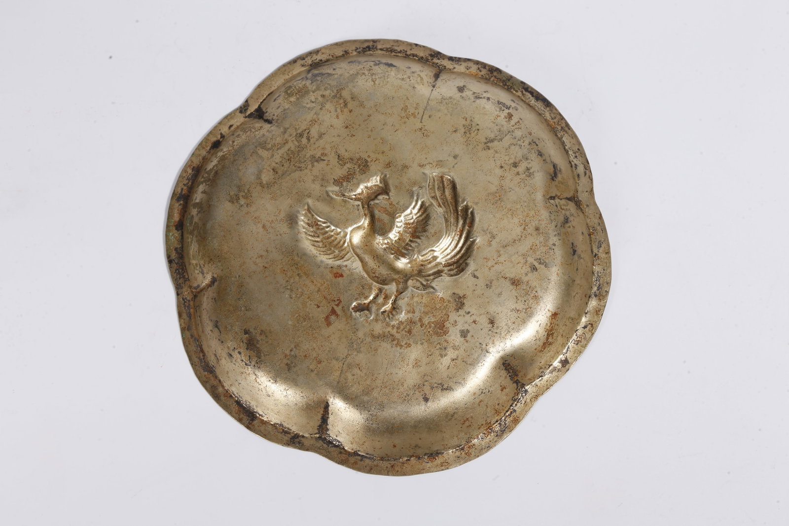 A GILT SILVER PLATE WITH PHOENIX PATTERN - 8