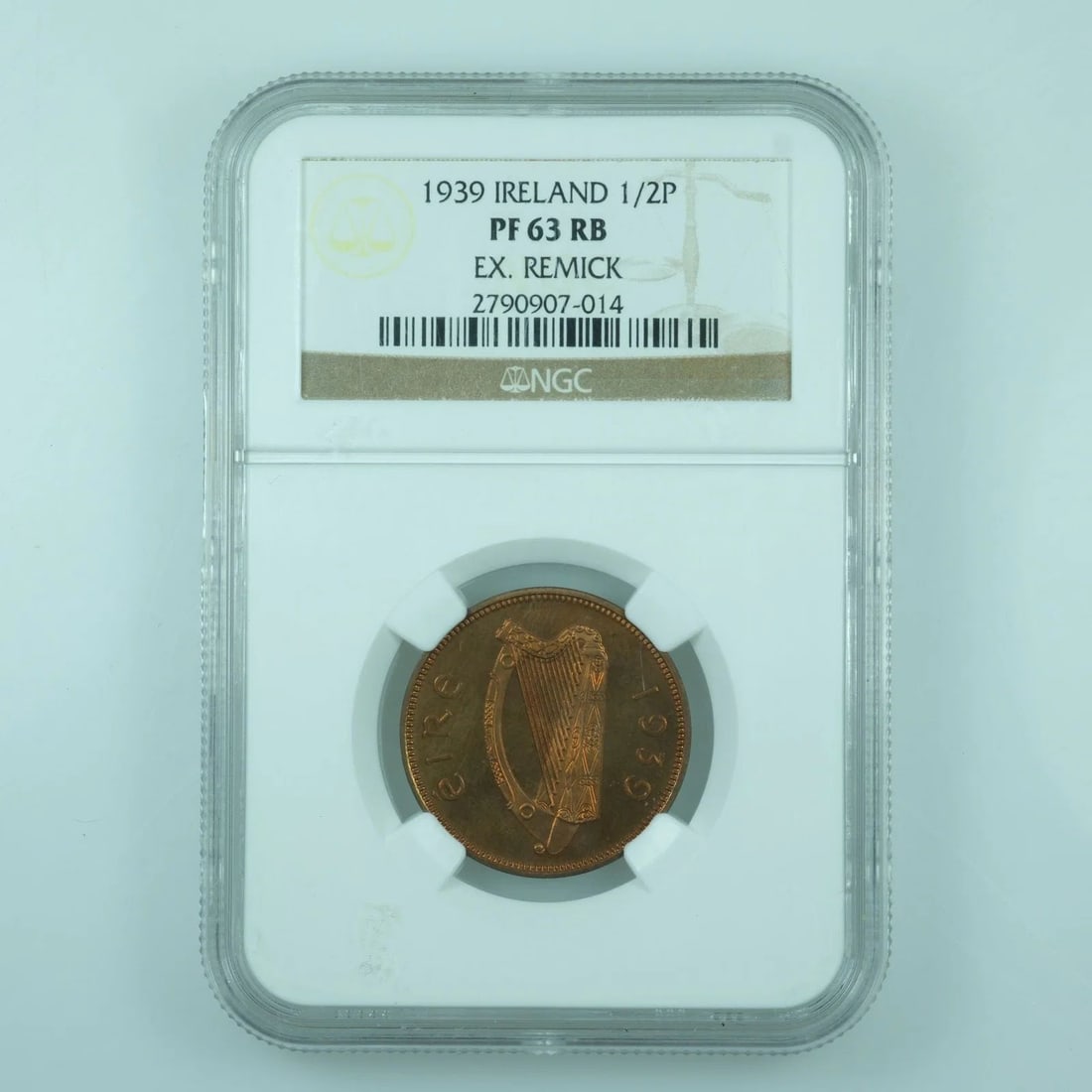 IRELAND 1939 PROOF HALFPENNY, NGC PF63 RB (POP 1): Ireland 1939 Proof Halfpenny, NGC PF63 RB (Pop 1)