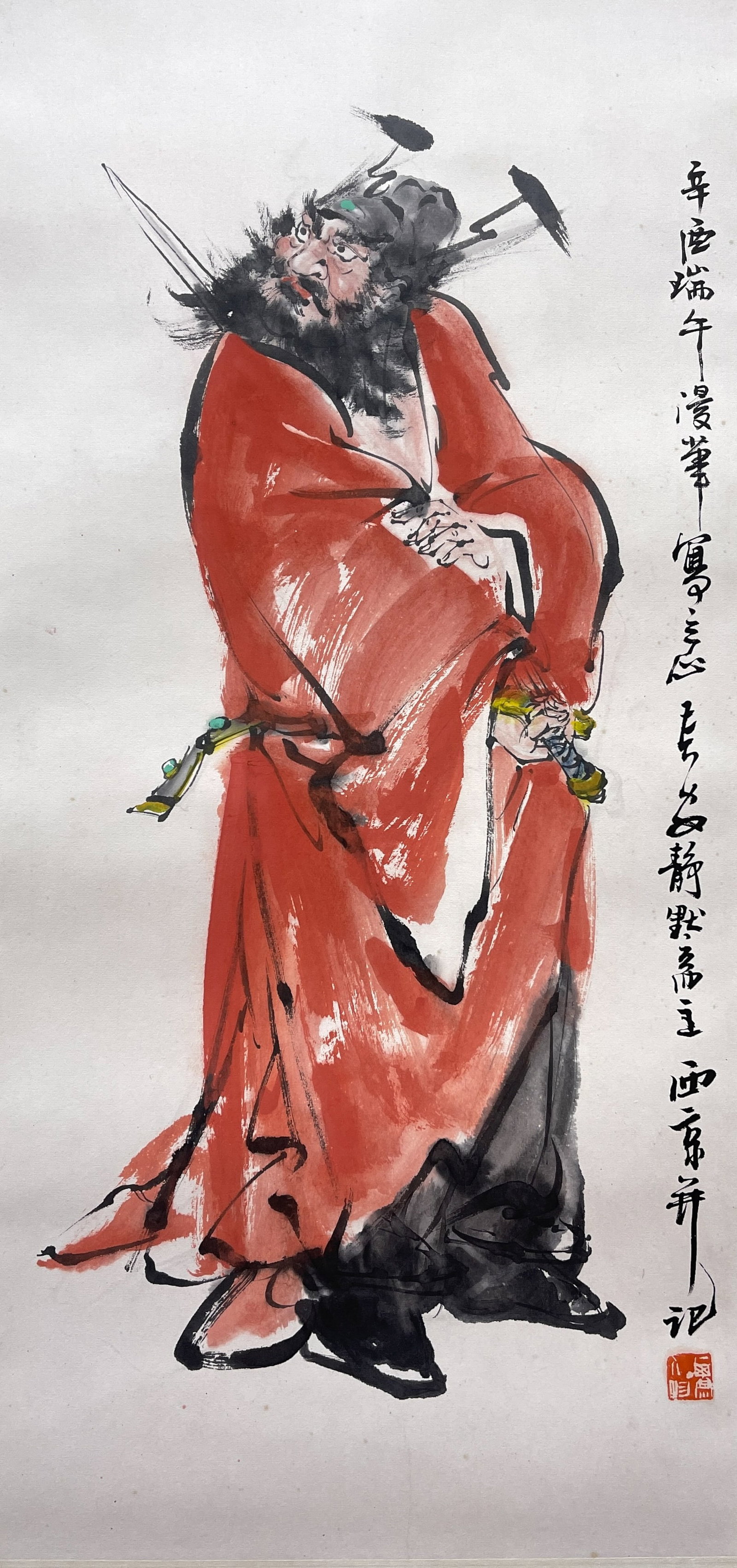A ZHONG KUI ON PAPER BY WANG XIJING, HANGING SCROLL.王西京: Zhong Kui on Paper by Wang Xijing, Hanging Scroll.王西京
