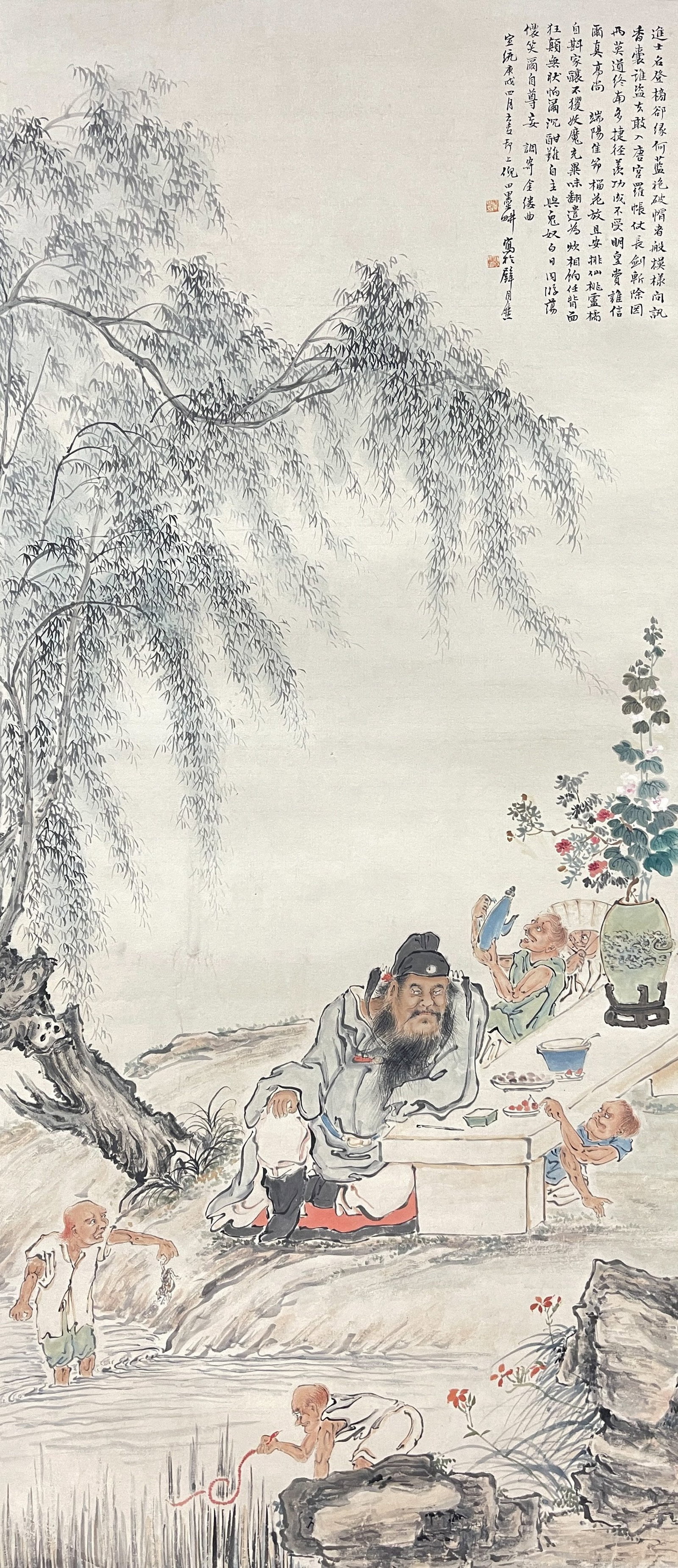 A LEISURELY ZHONG KUI ON PAPER BY NI TIAN, HANGING SCROLL.倪田: Leisurely Zhong Kui on Paper by Ni Tian, Hanging Scroll.倪田