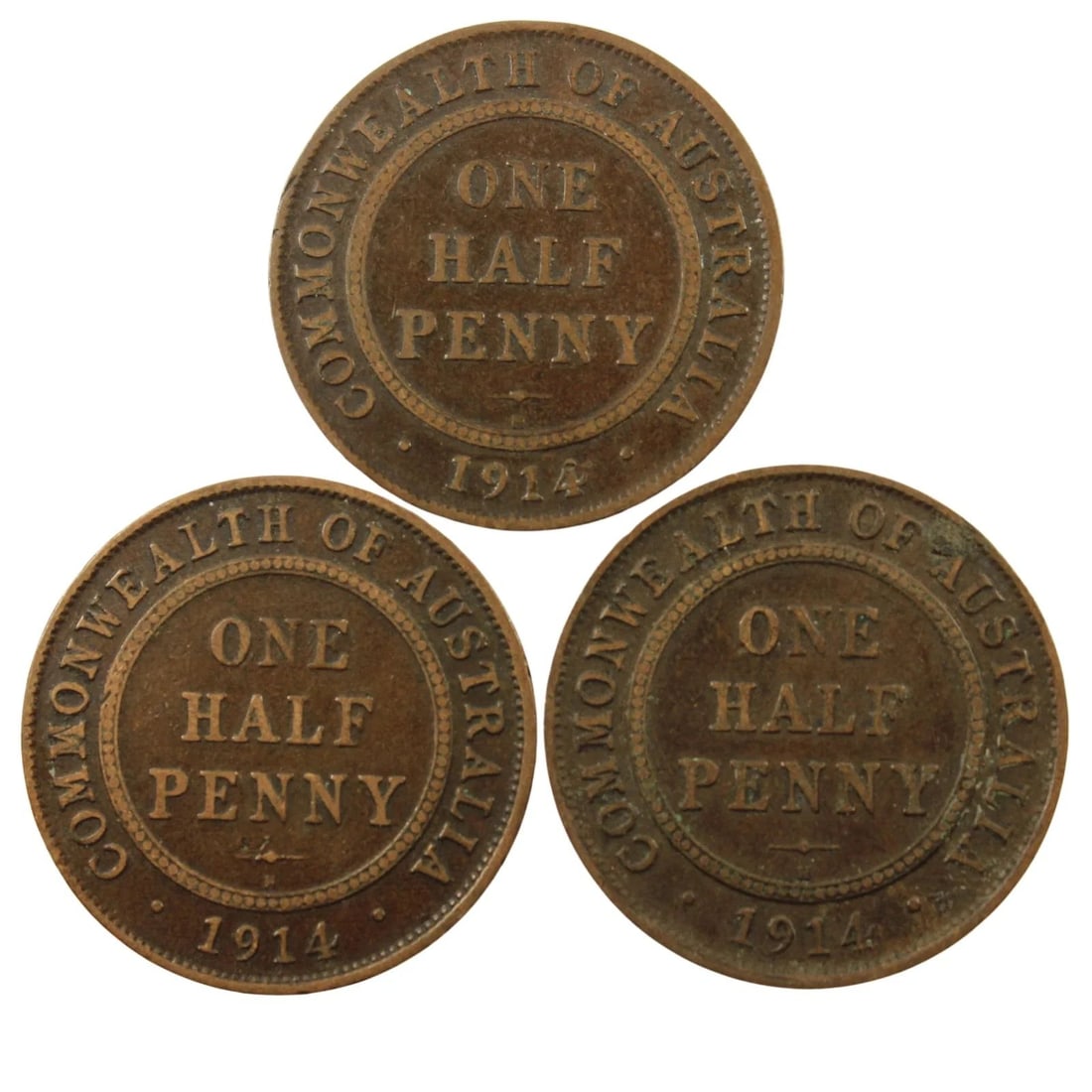 AUSTRALIA 1914 H HALFPENNIES, VG/FINE OR BETTER (3 COINS) (1 of 2)