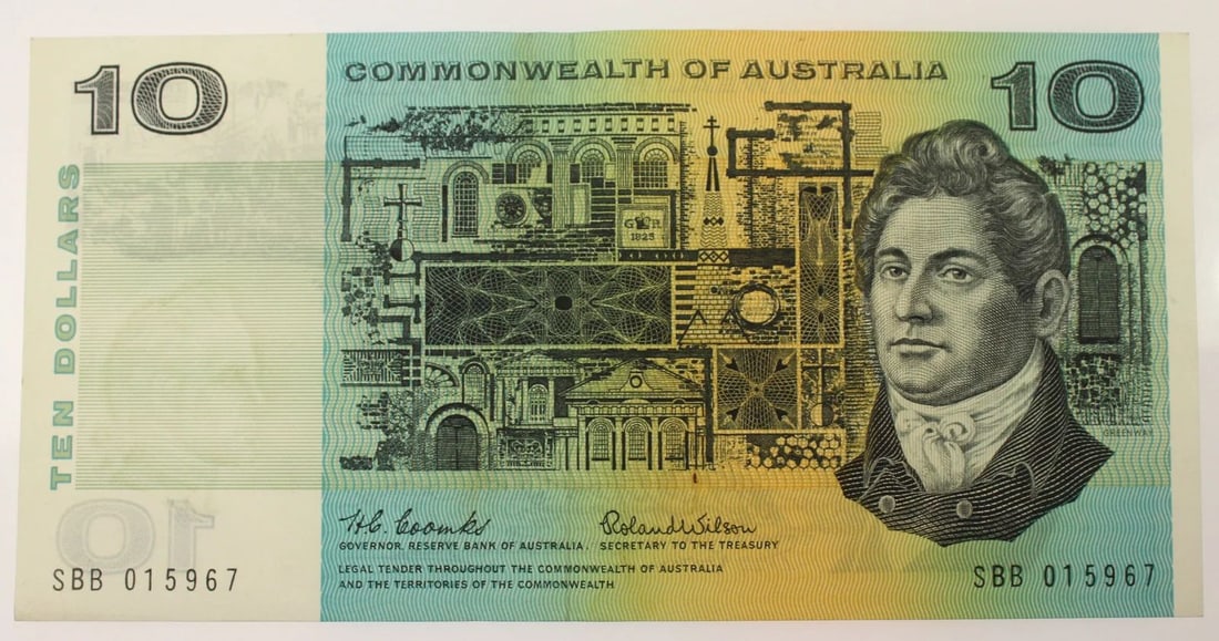 AUSTRALIA 'COOMBS - WILSON' $10 (1966), VIRTUALLY UNCIRCULATED OPQ: Renniks# 301 : Serial# SBB 015967ConditionO(riginal) P(aper) Q(uality)MediumCoins, Monies & StampsExhibitedPaper Money, Australia & New Zealand