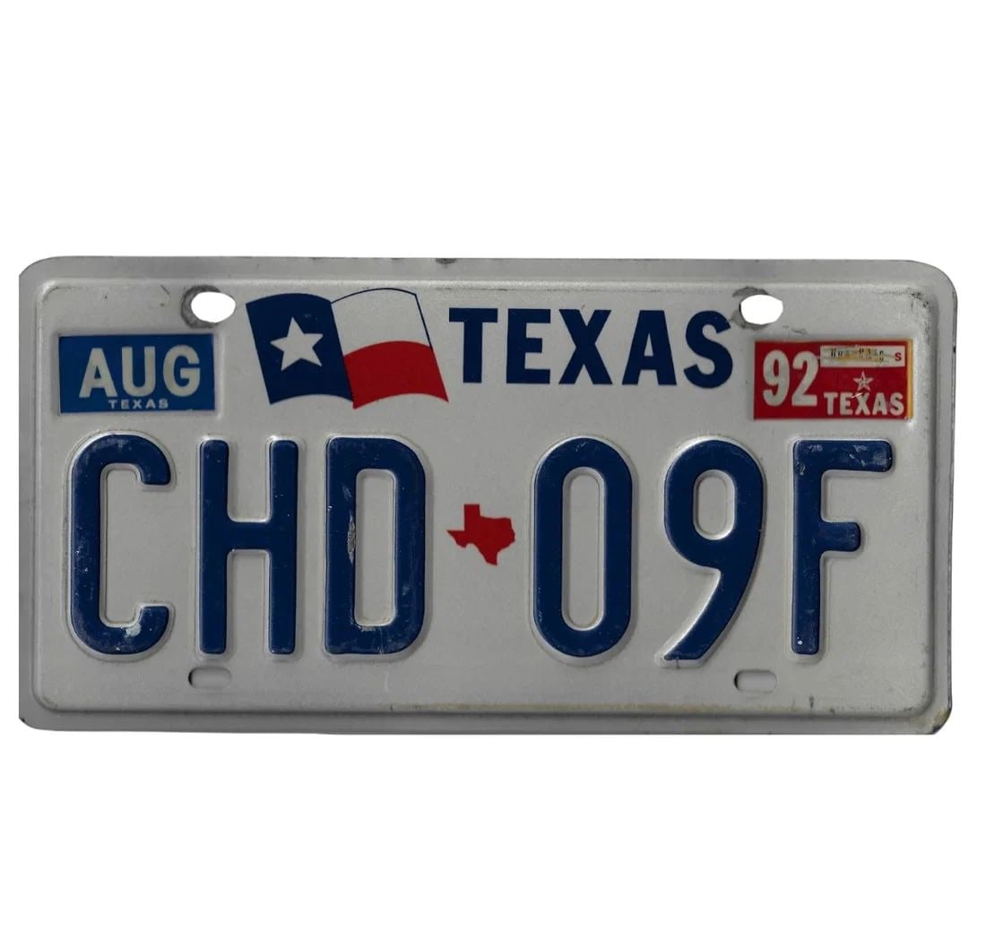 U.S.A. TEXAS CAR NUMBER PLATE, (19)92, VERY FINE: U.S.A. Texas Car Number Plate, (19)92, Very Fine