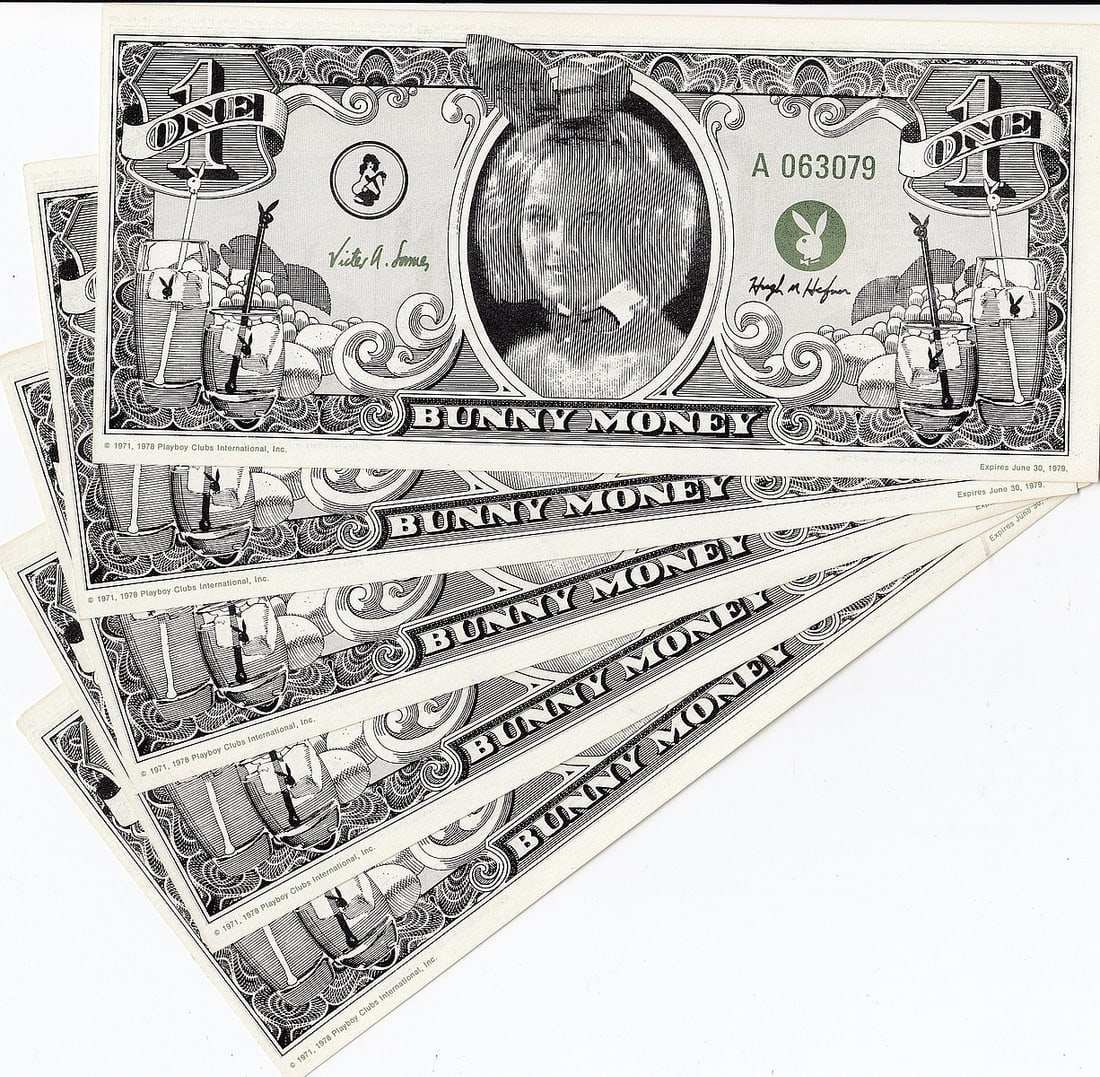 U.S.A. 'PLAYBOY' 1979 'BUNNY MONEY' DOLLAR, UNCIRCULATED (5 NOTES) (1 of 2)