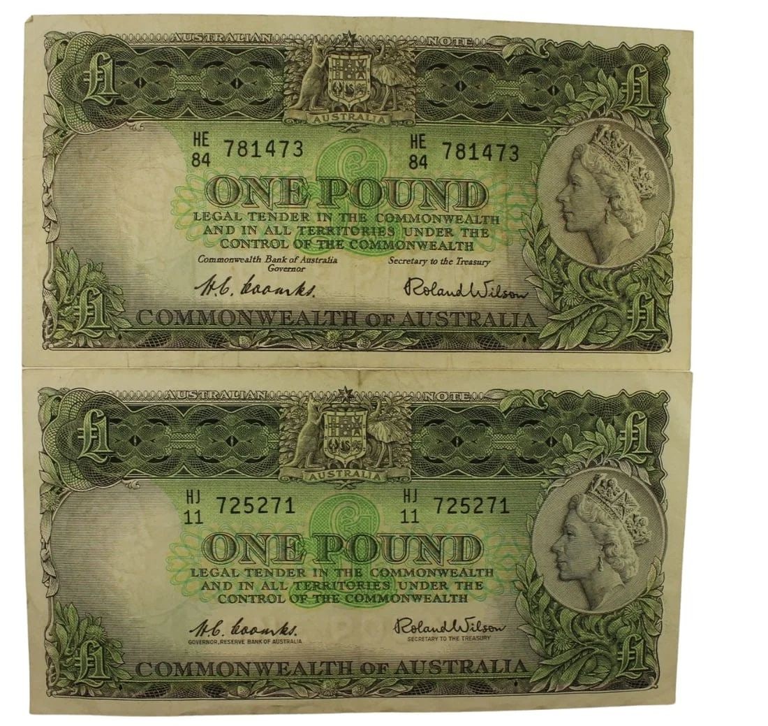AUSTRALIA 'COOMBS - WILSON' COMMONWEALTH ?1 (1953) & RESERVE ?1 (1961 ), VERY FINE (2 NOT: Australia 'Coombs - Wilson' Commonwealth ?1 (1953) & Reserve ?1 (1961 ), Very Fine (2 not