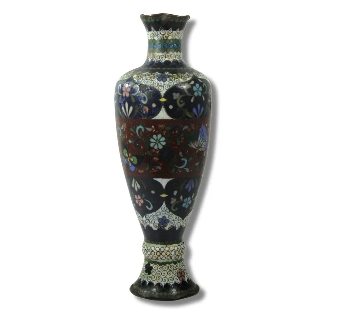 SMALL MULTI-COLOURED CHINESE CLOISONNE VASE: Small Multi-coloured Chinese Cloisonne Vase