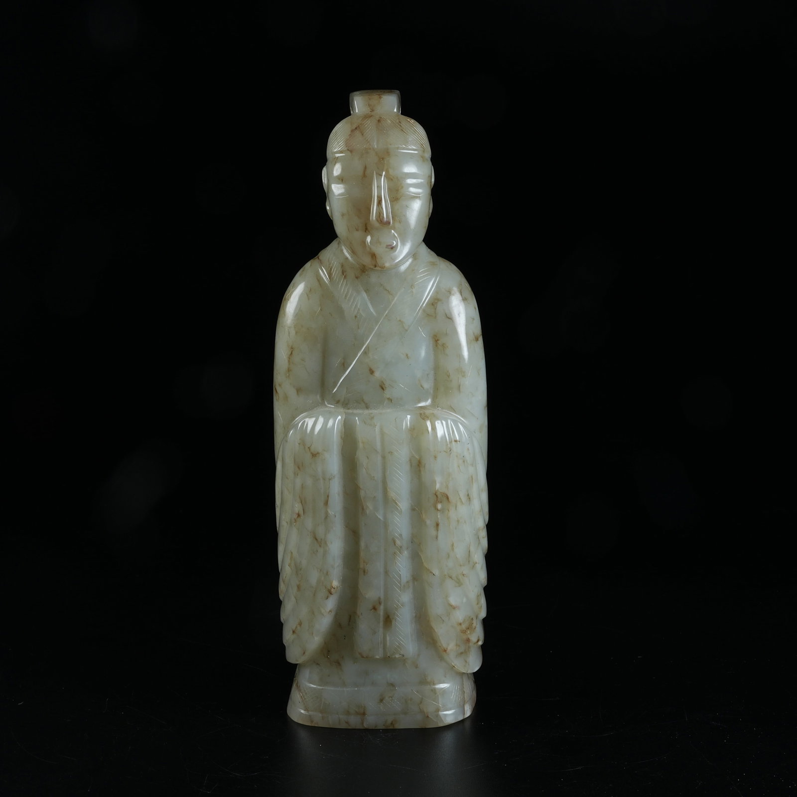 A ARCHAIC JADE STANDING CIVIL OFFICIAL STATUE: Archaic Jade Standing Civil Official Statue