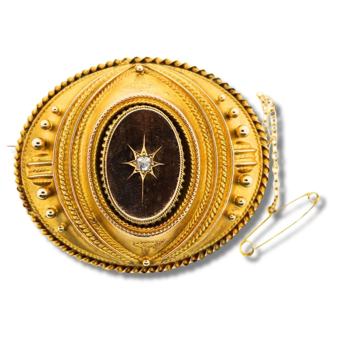 ANTIQUE GEORGIAN-ERA MOURNING BROOCH IN 10CT YELLOW GOLD WITH SMALL OLD CUT DIAMOND (1 of 2)