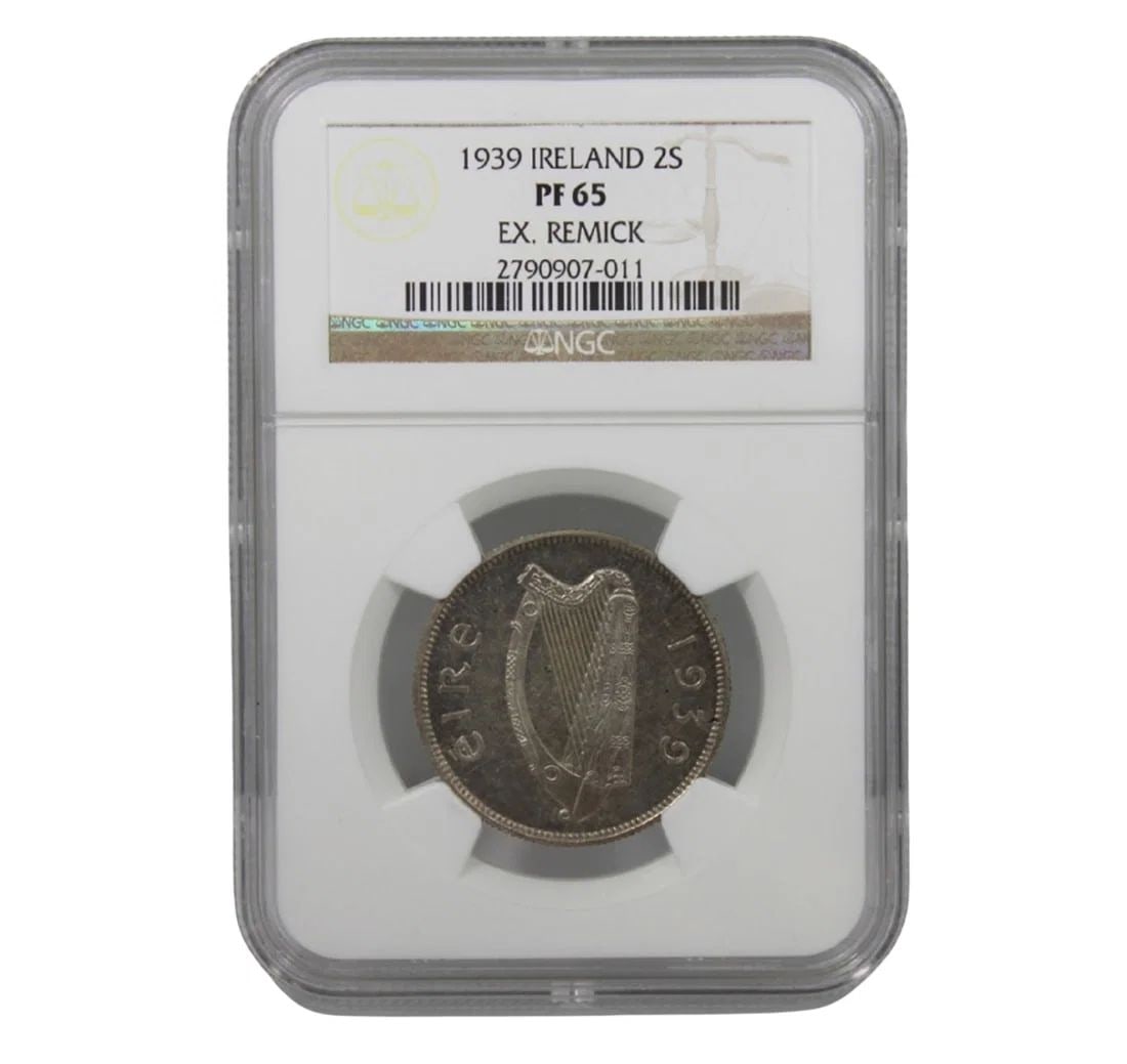 IRELAND 1939 PROOF TWO SHILLINGS, NGC PF65 (4) - HIGHEST THIRD-PARTY GRADE: Ireland 1939 Proof Two Shillings, NGC PF65 (4) - Highest third-party grade