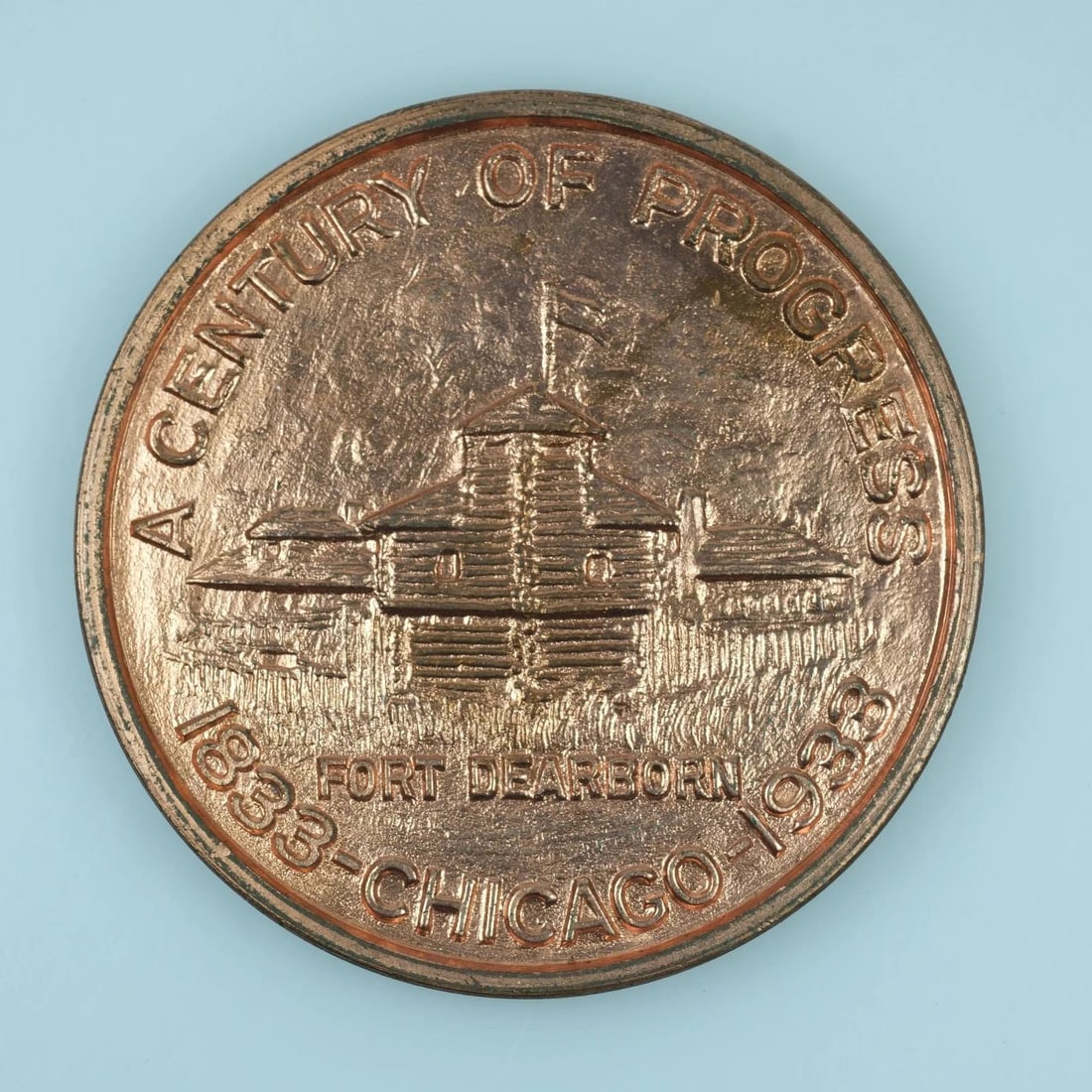 U.S.A. 1833-1933 FORT DEARBORN CHICAGO, IL WORLD'S FAIR BRONZED MEDAL, UNCIRCULATED: U.S.A. 1833-1933 Fort Dearborn Chicago, IL World's Fair Bronzed Medal, Uncirculated