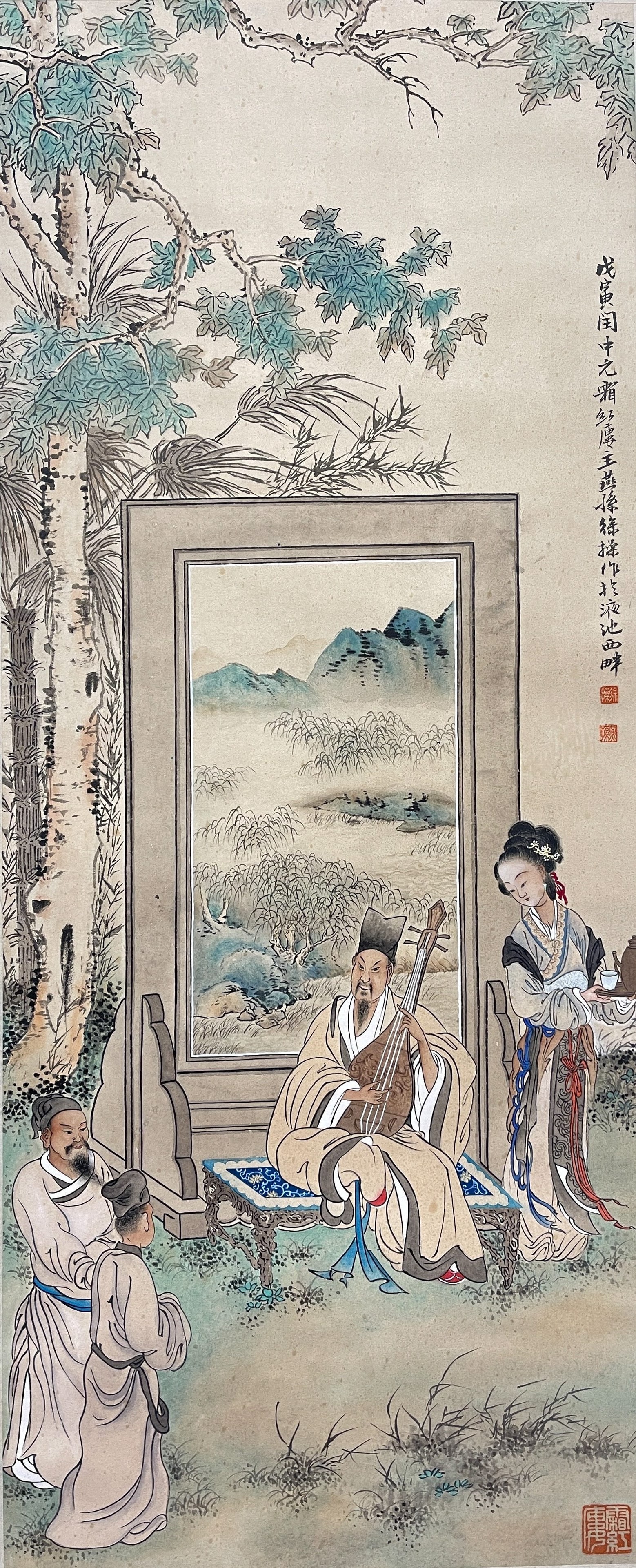 A FIGURE PAINTING ON PAPER BY XU CAO, HANGING SCROLL.徐操: Figure Painting on Paper by Xu Cao, Hanging Scroll.徐操
