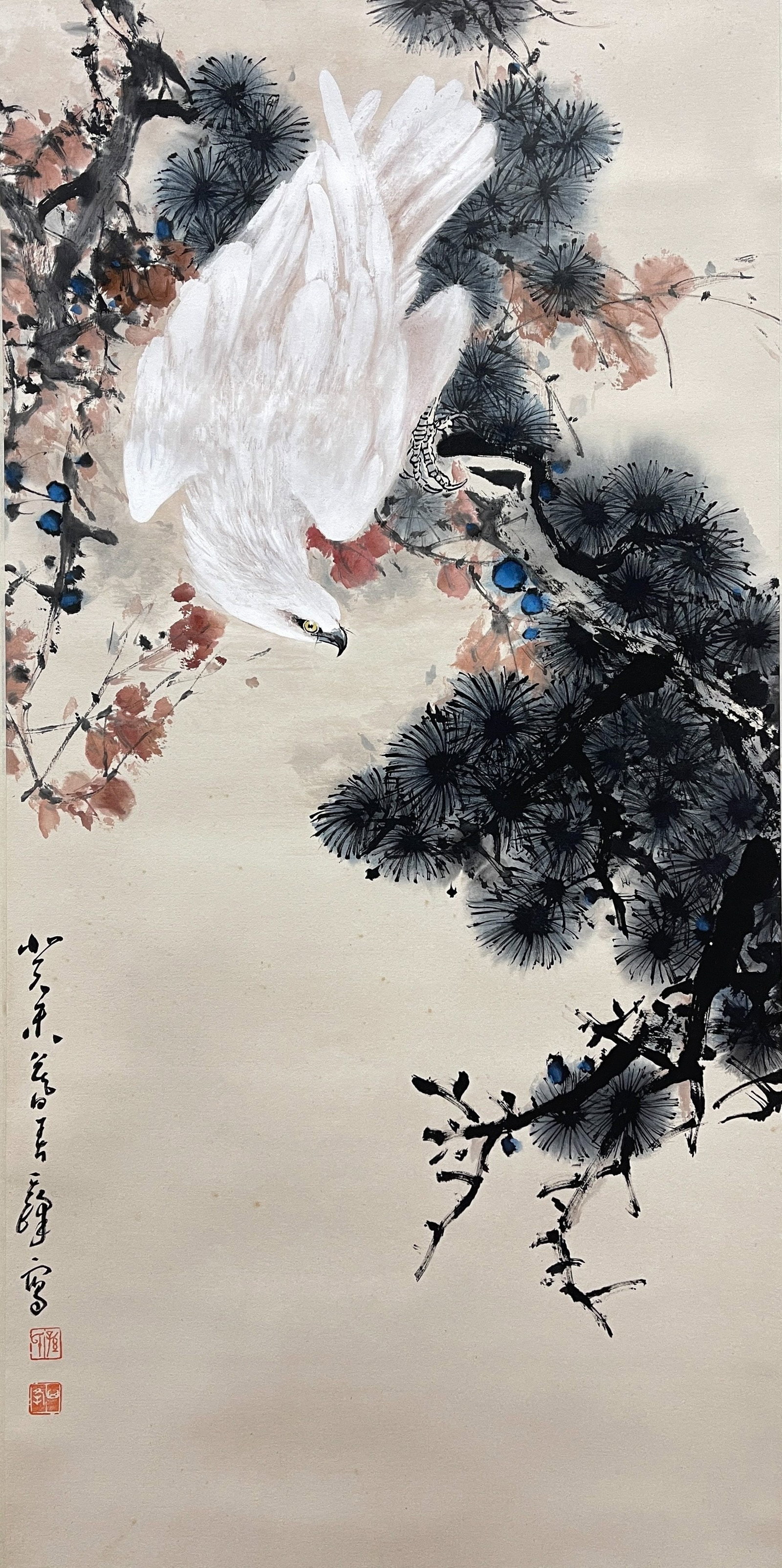 A PINE AND EAGLE ON PAPER BY SUN QIFENG, HANGING SCROLL.孫其峰: Pine and Eagle on Paper by Sun Qifeng, Hanging Scroll.孫其峰