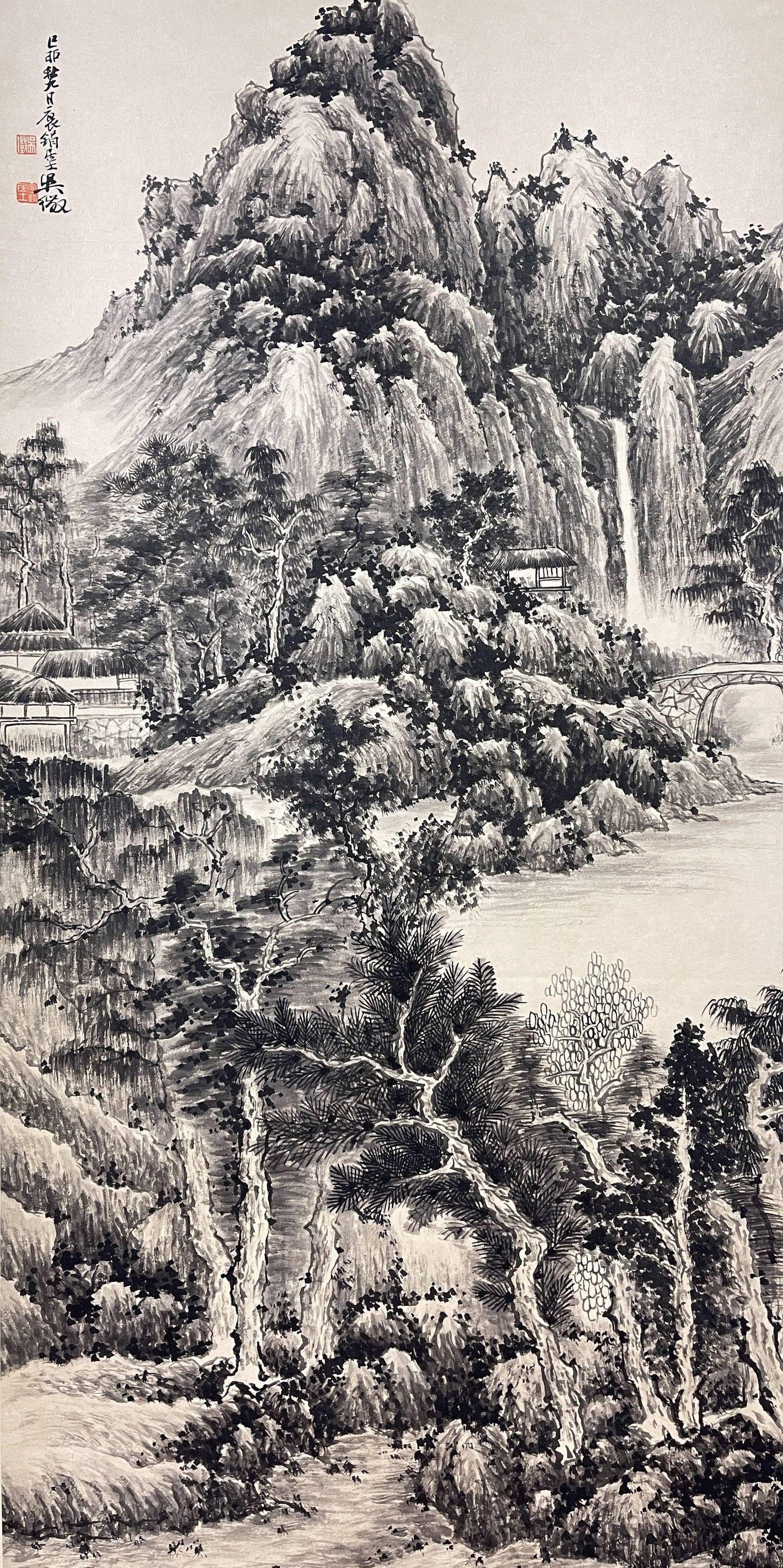 A INK LANDSCAPE ON PAPER BY WU ZHENG, HANGING SCROLL.吳征: Ink Landscape on Paper by Wu Zheng, Hanging Scroll.吳征