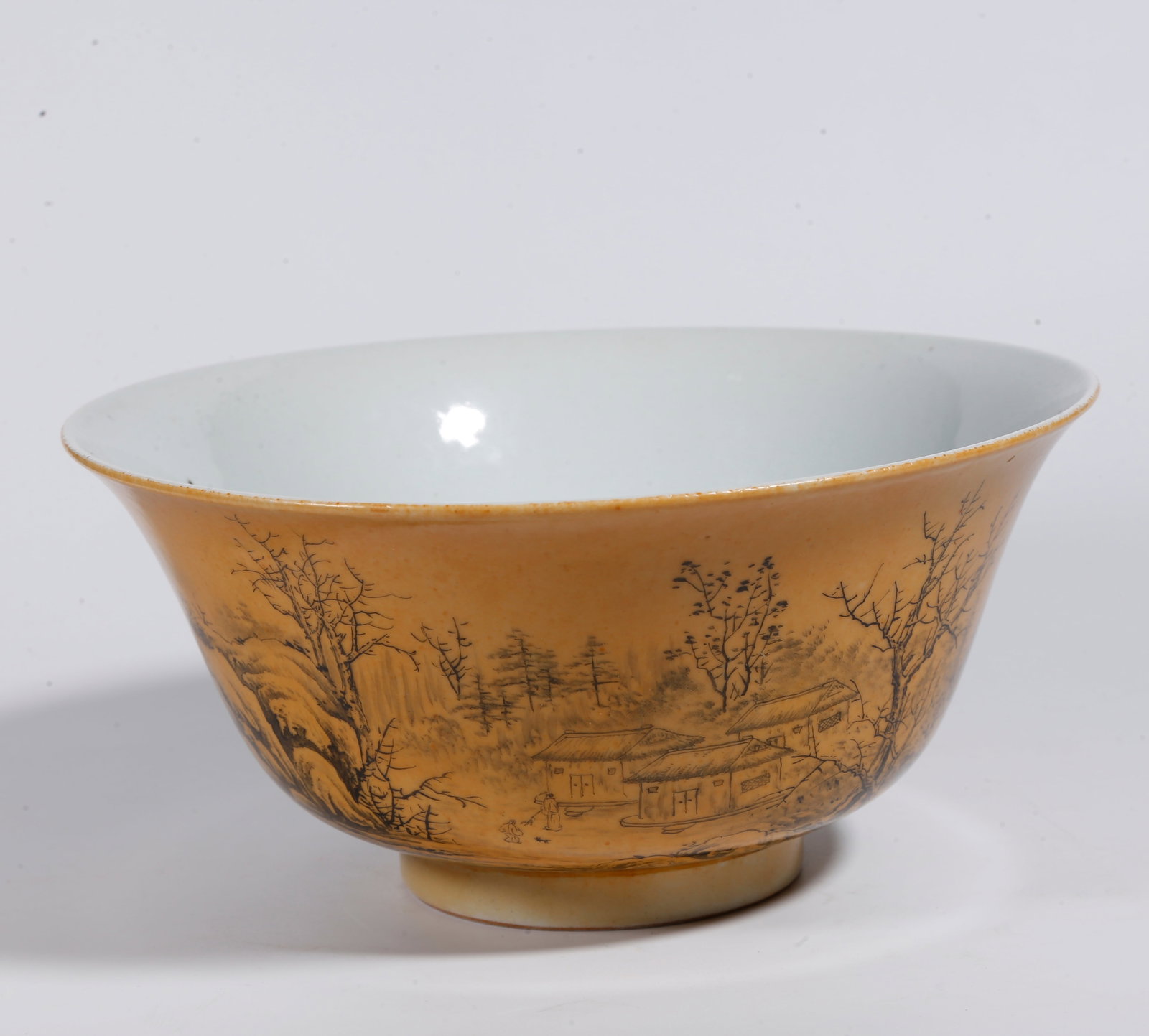 A LARGE BOWL WITH INK COLOR LANDSCAPE PATTERN: Large Bowl with Ink Color Landscape Pattern
