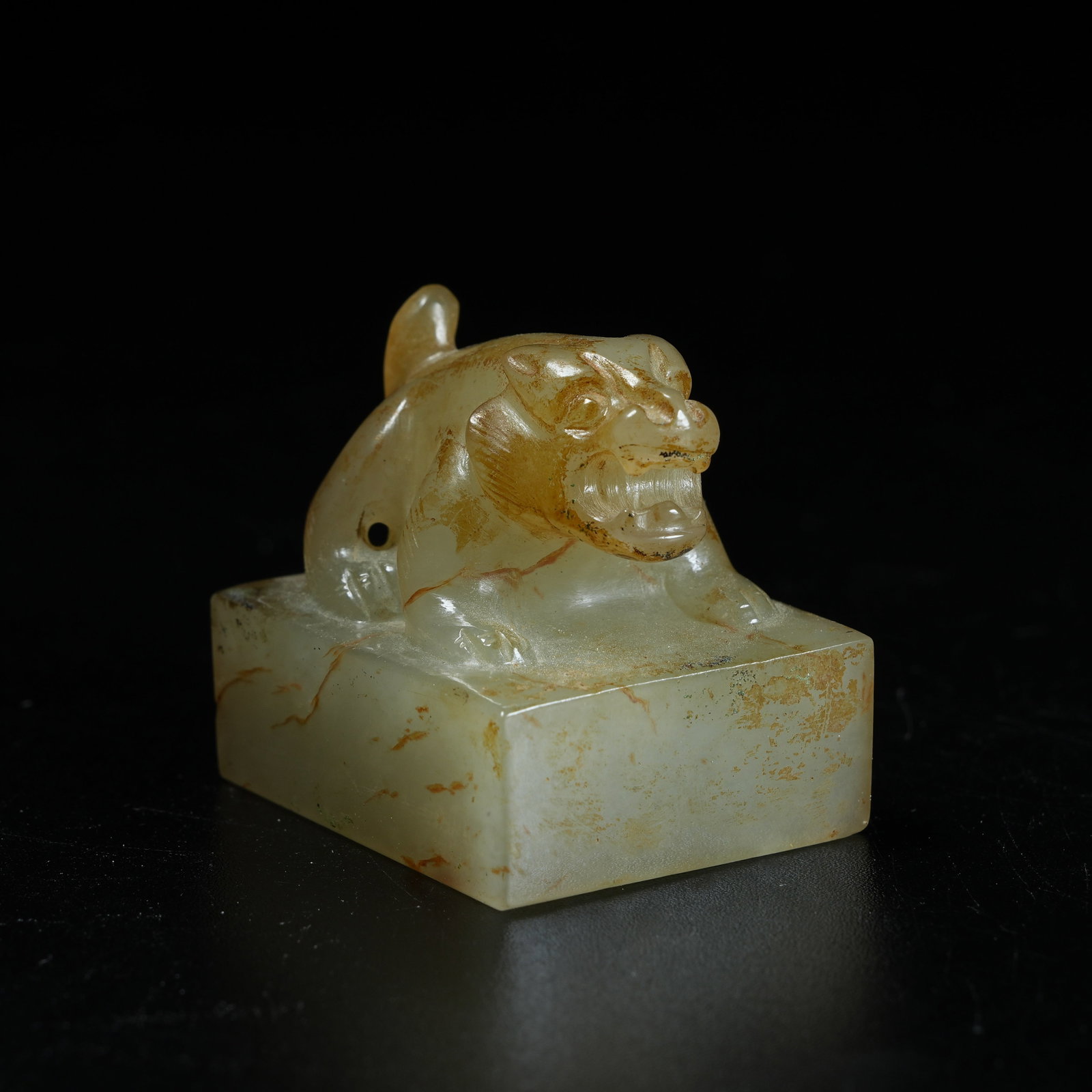 A ARCHAIC JADE SEAL WITH BEAST KNOB: Archaic Jade Seal with Beast Knob