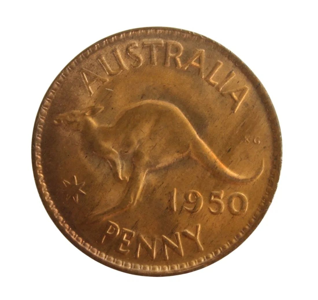 AUSTRALIA 1950 (M) PENNY, NEAR GEM & VIRTUALLY FULL RED: Australia 1950 (M) Penny, near Gem & virtually Full Red