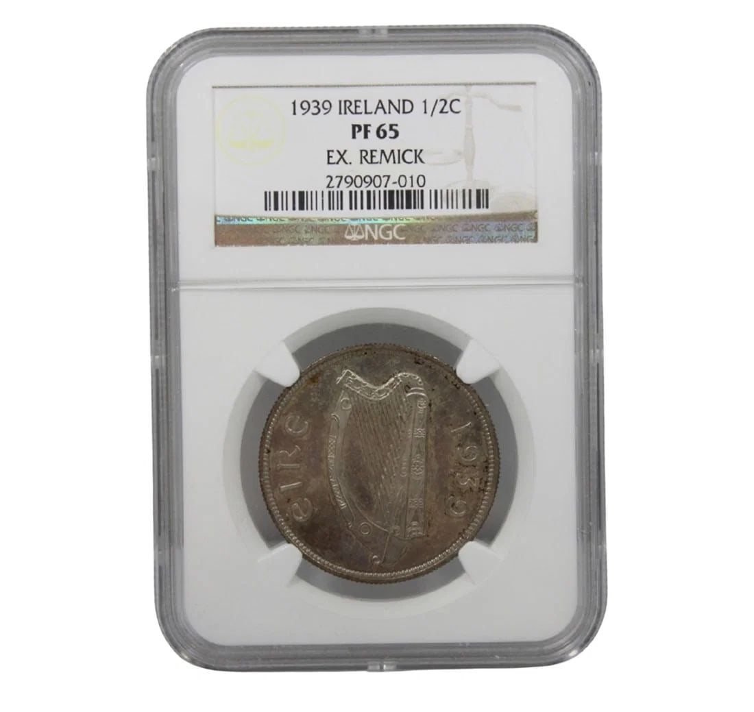 IRELAND 1939 PROOF HALF CROWN, NGC PF65 (POP 3) - HIGHEST THIRD-PARTY GRADE: Ireland 1939 Proof Half Crown, NGC PF65 (Pop 3) - Highest third-party grade