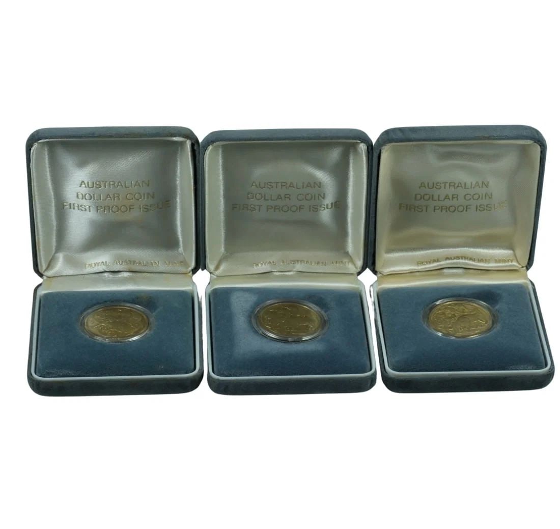 AUSTRALIA 1984 PROOF DOLLARS, FDC (3 COINS): Australia 1984 Proof Dollars, FDC (3 coins)
