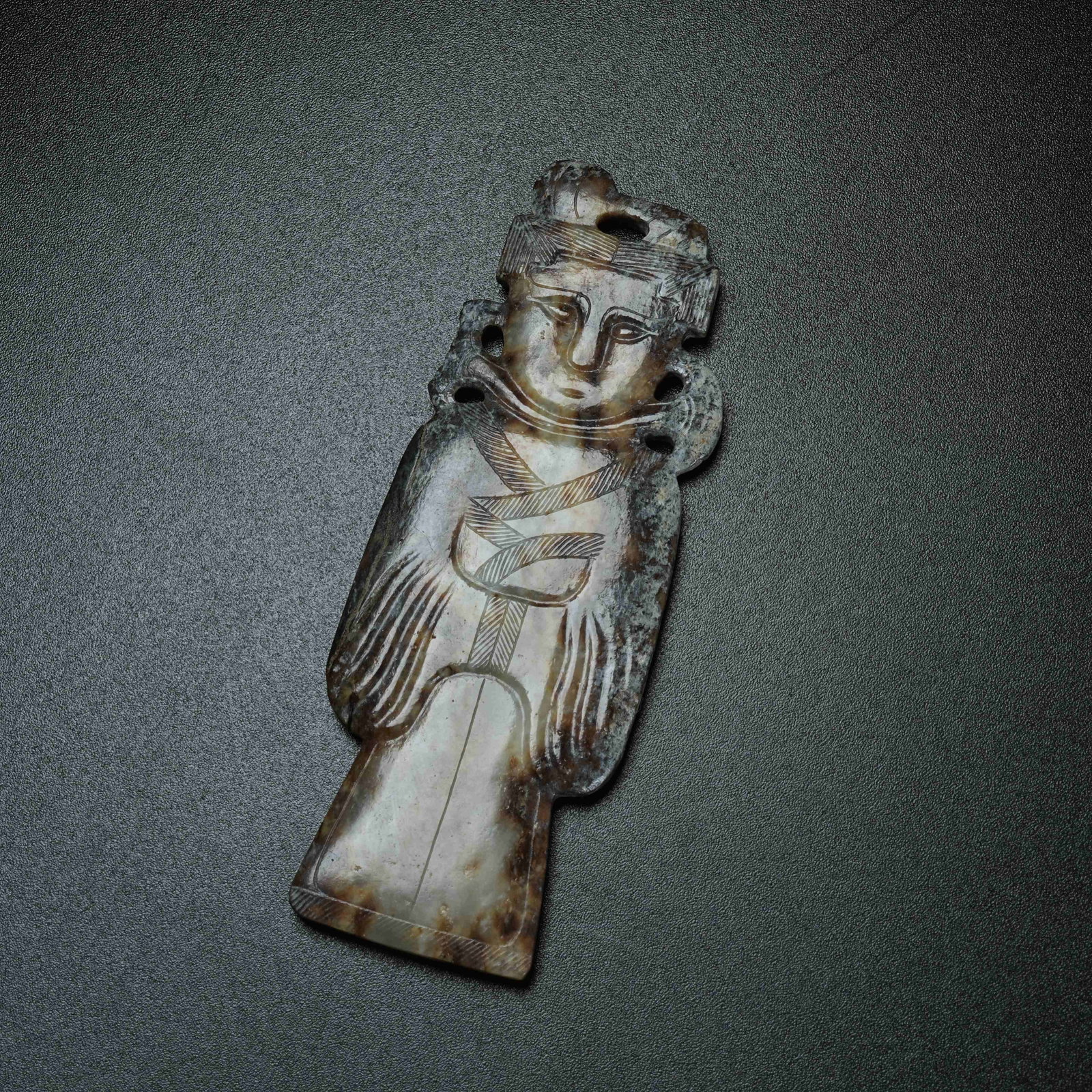 A ARCHAIC JADE CIVIL OFFICIAL PENDANT ORNAMENT: Archaic Jade Civil Official Pendant Ornament
