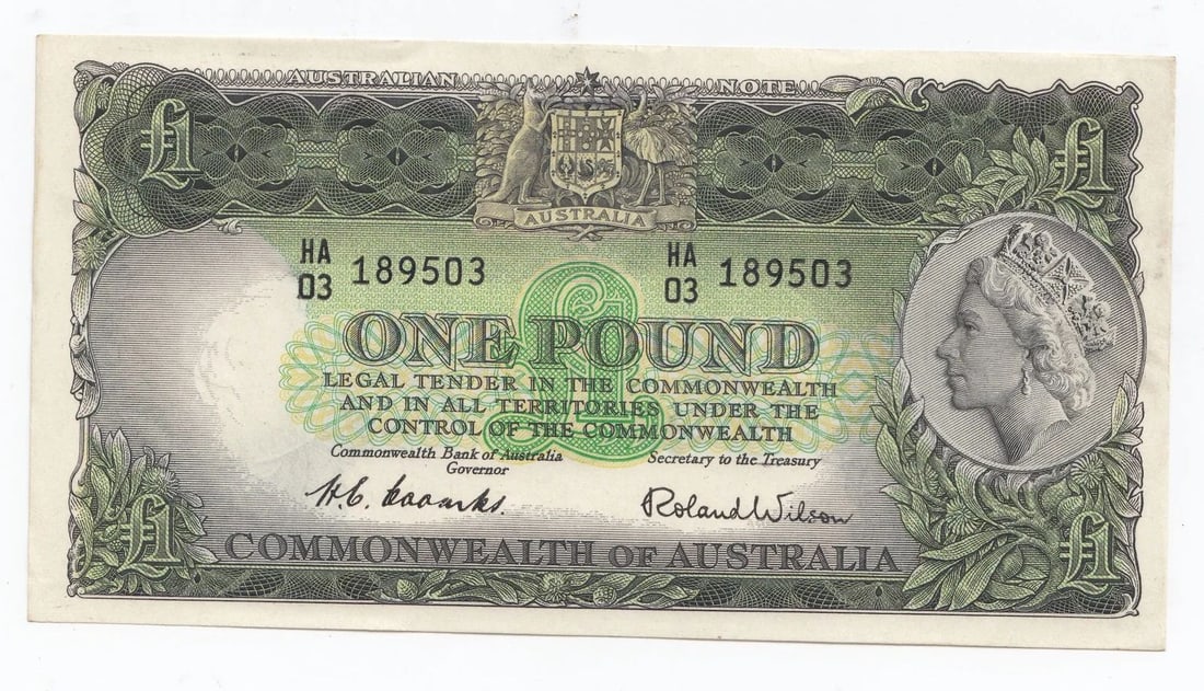 AUSTRALIA 'COOMBS - WILSON' COMMONWEALTH ?1 (1953), UNCIRCULATED OPQ: Australia 'Coombs - Wilson' Commonwealth ?1 (1953), Uncirculated OPQ