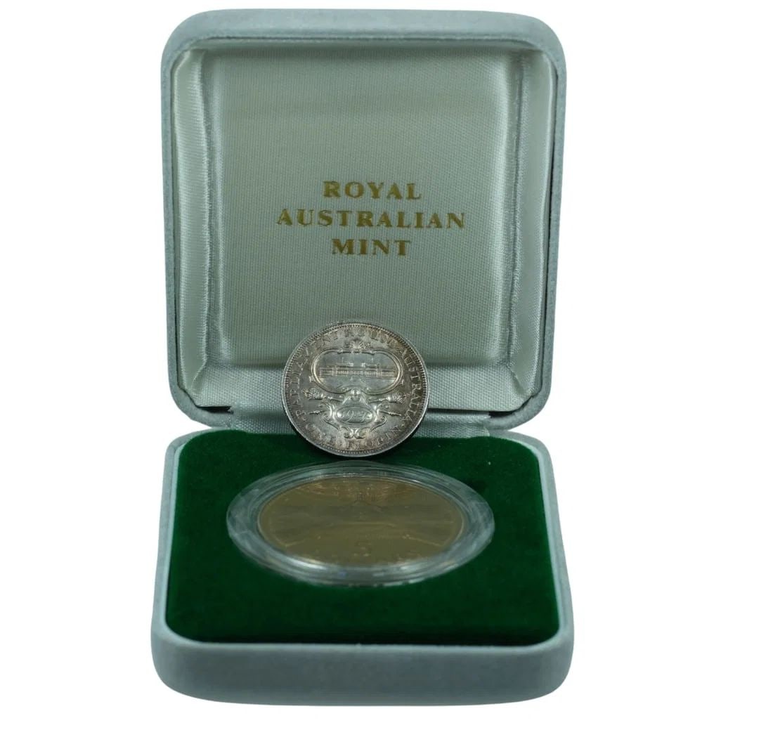 AUSTRALIA 1927 'PARLIAMENT' FLORIN, VIRTUALLY UNCIRCULATED & 1988 'PARLIAMENT' PROOF $5, FDC (1 of 3)